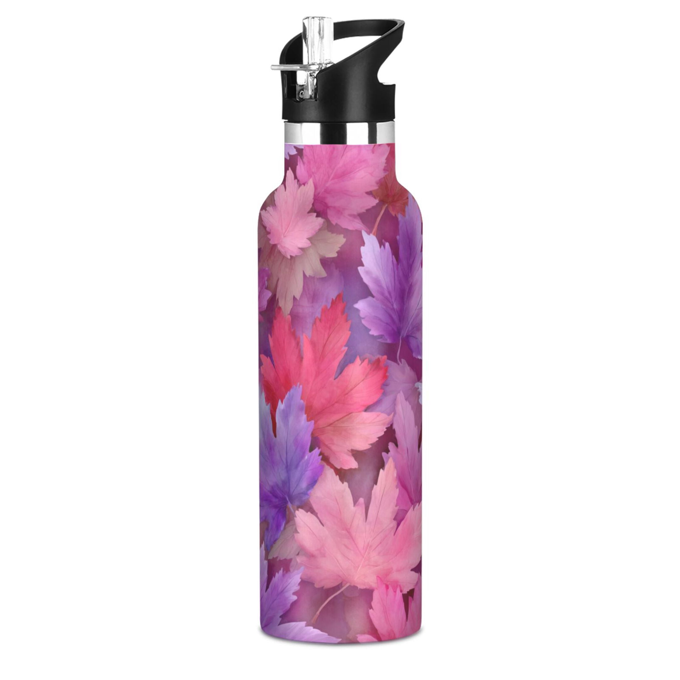 600ML Stainless Steel Insulated Cup Sports Water Bottle Portable Thermos Cup Water Glasses Insulated Tumblers Convenient and Durable Beautiful Purple Maple Leaves