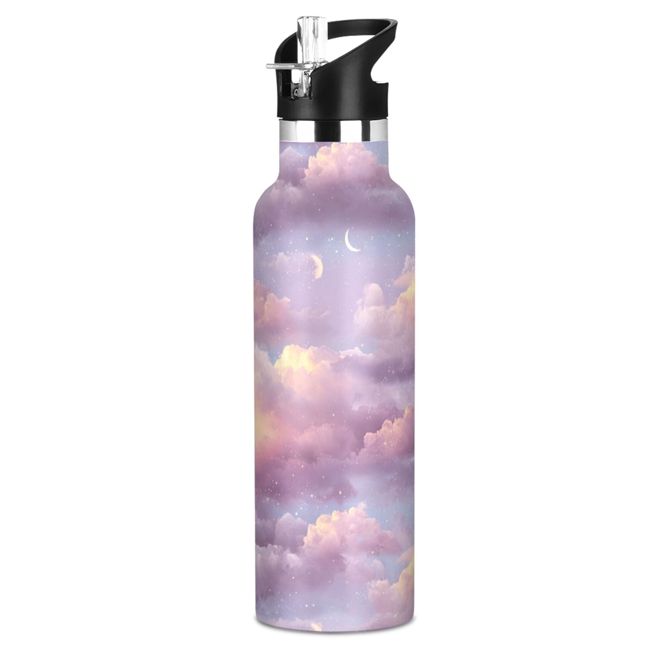 600ML Stainless Steel Insulated Cup Sports Water Bottle Portable Thermos Cup Water Glasses Insulated Tumblers Convenient and Durable Beautiful Purple Sky