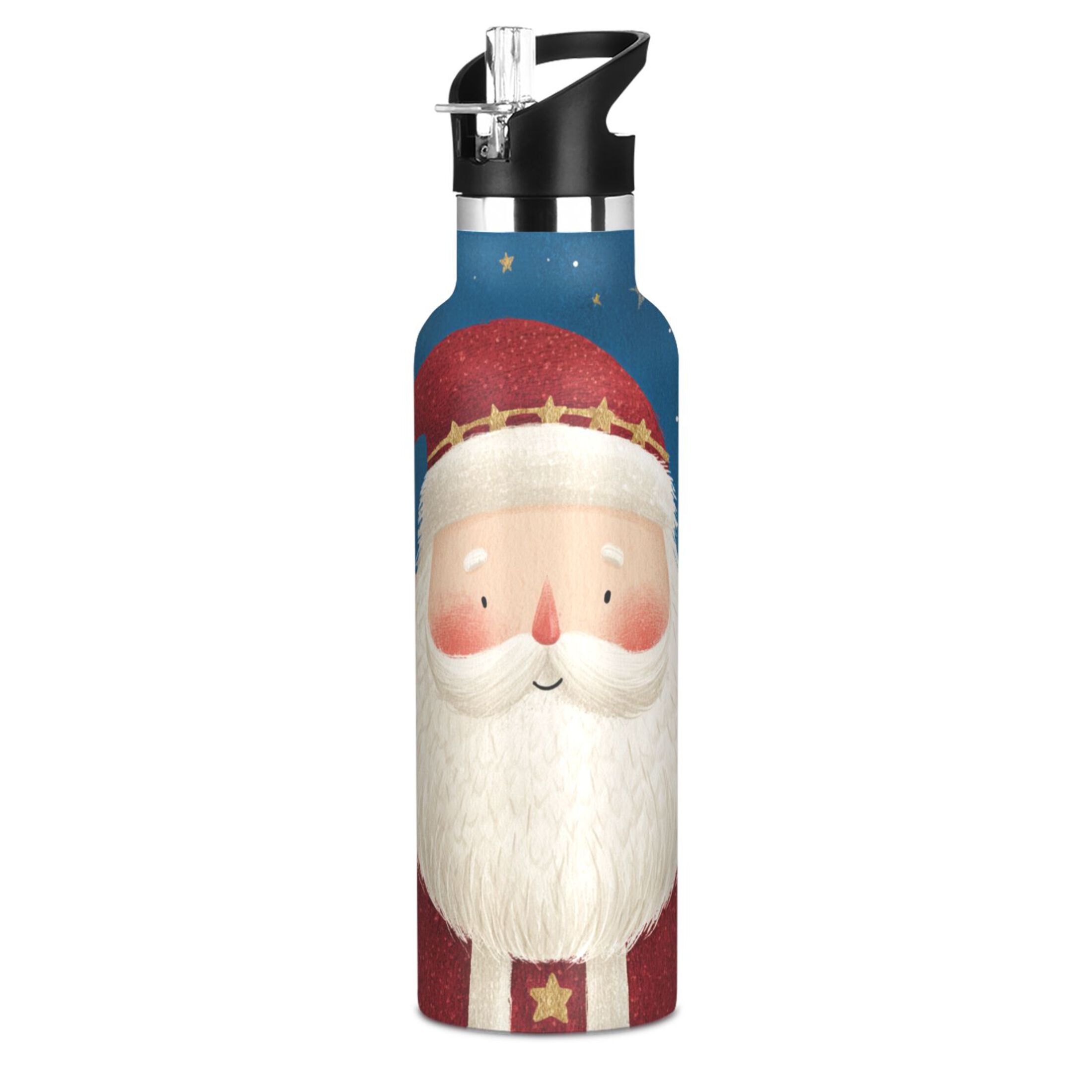 600ML Stainless Steel Insulated Cup Sports Water Bottle Portable Thermos Cup Water Glasses Insulated Tumblers Convenient and Durable Beautiful Santa Claus