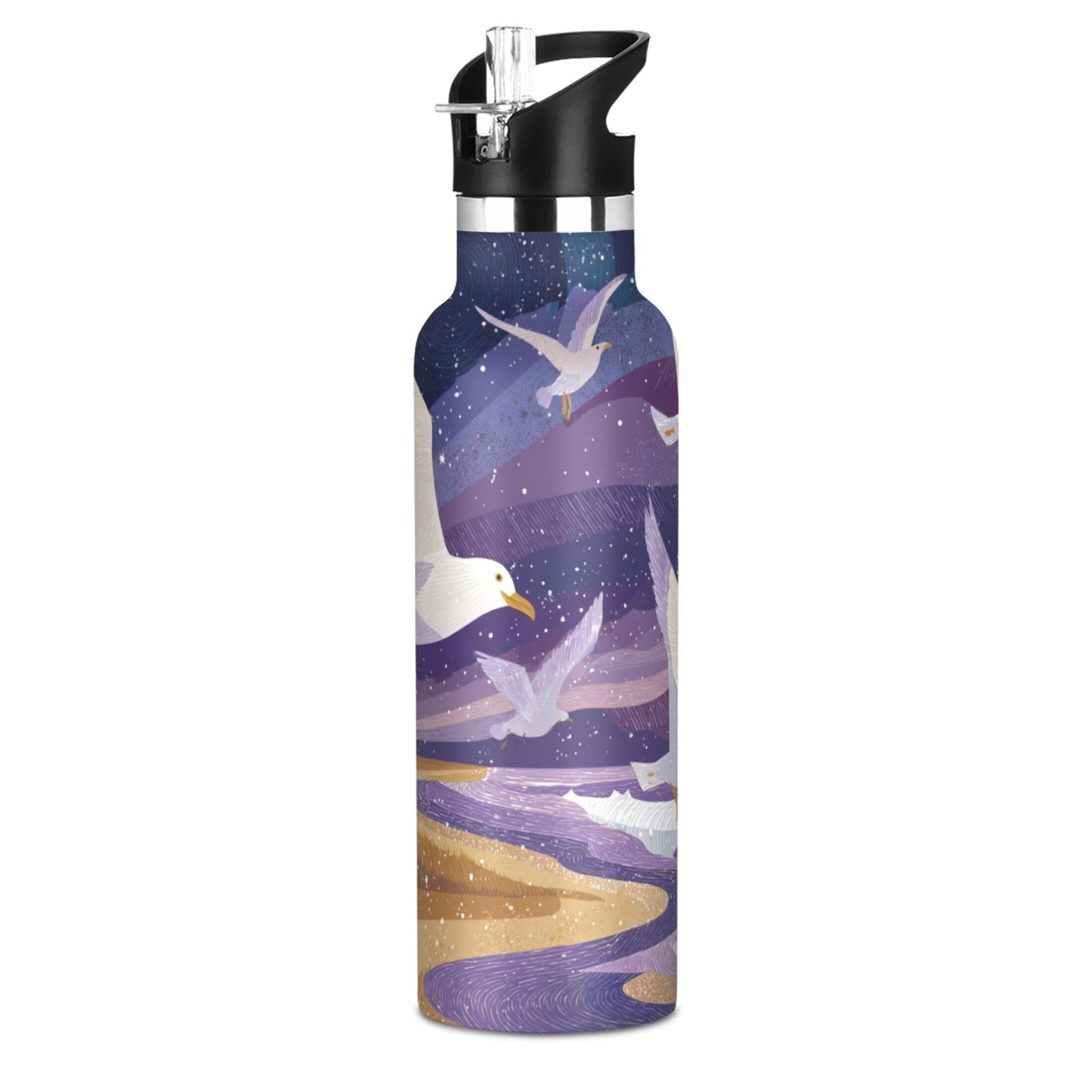 600ML Stainless Steel Insulated Cup Sports Water Bottle Portable Thermos Cup Water Glasses Insulated Tumblers Convenient and Durable Beautiful Seagulls