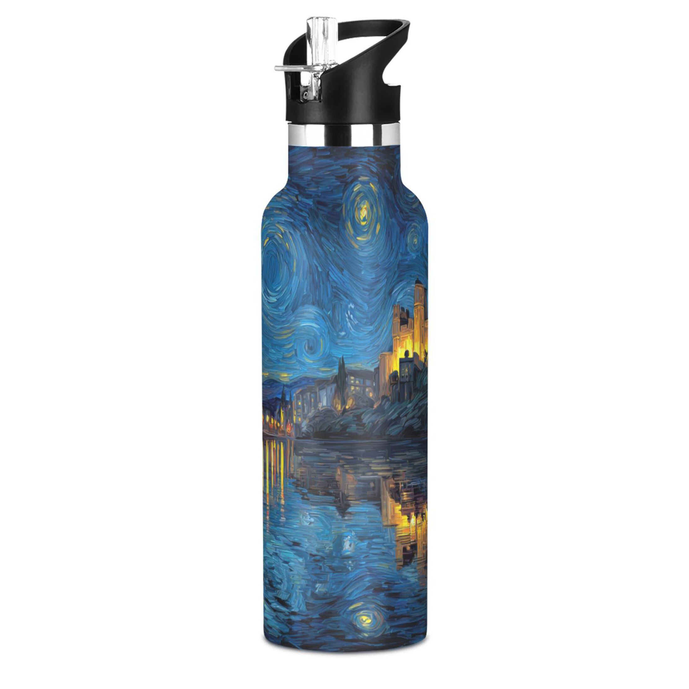 600ML Stainless Steel Insulated Cup Sports Water Bottle Portable Thermos Cup Water Glasses Insulated Tumblers Convenient and Durable Beautiful Starry Night