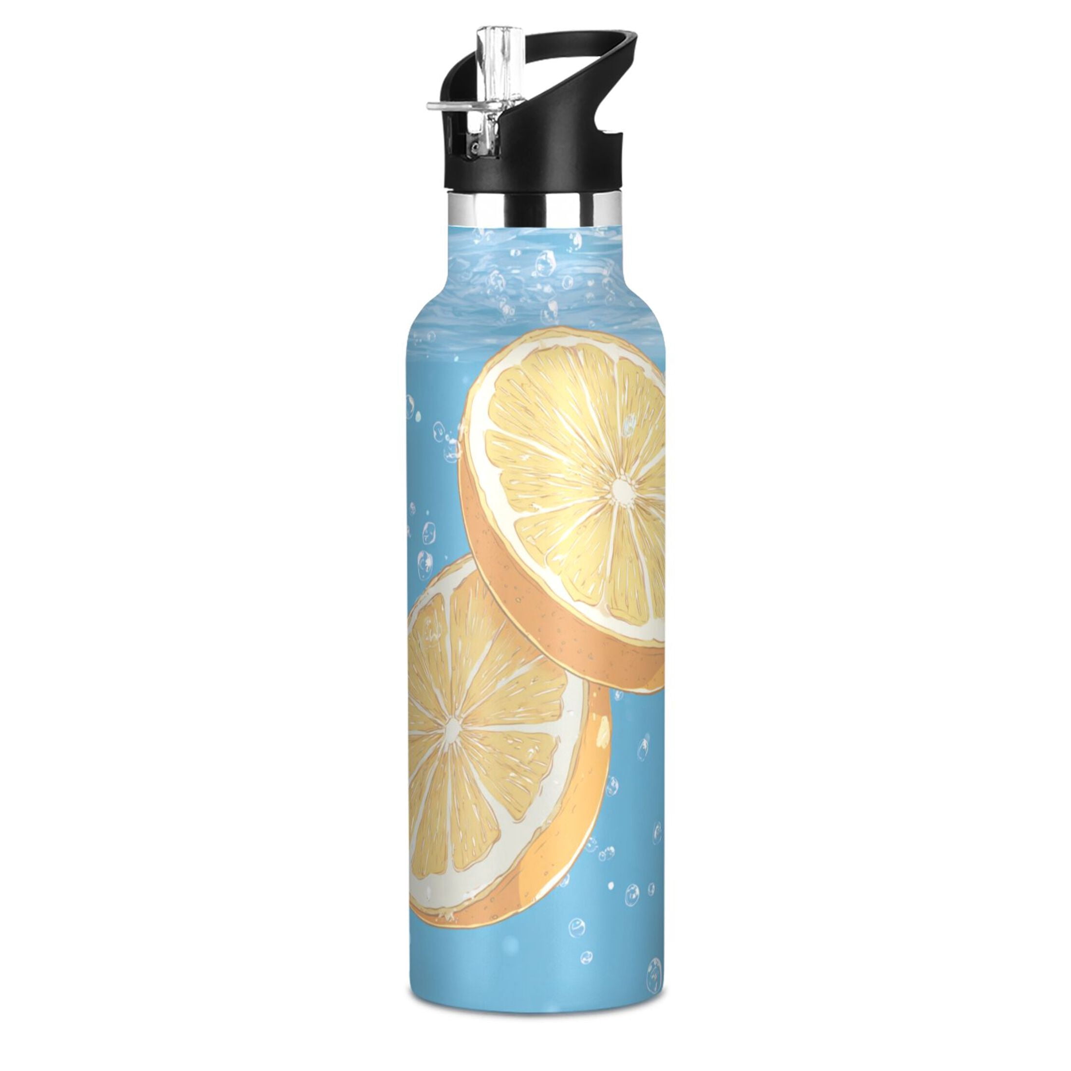 600ML Stainless Steel Insulated Cup Sports Water Bottle Portable Thermos Cup Water Glasses Insulated Tumblers Convenient and Durable Beautiful Yellow Lemon