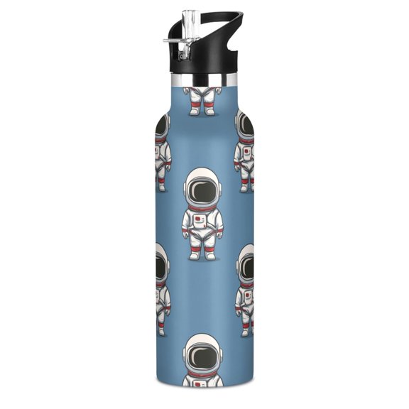 600ML Stainless Steel Insulated Cup Sports Water Bottle Portable Thermos Cup Water Glasses Insulated Tumblers Convenient and Durable Blue Space Astronaut Crew