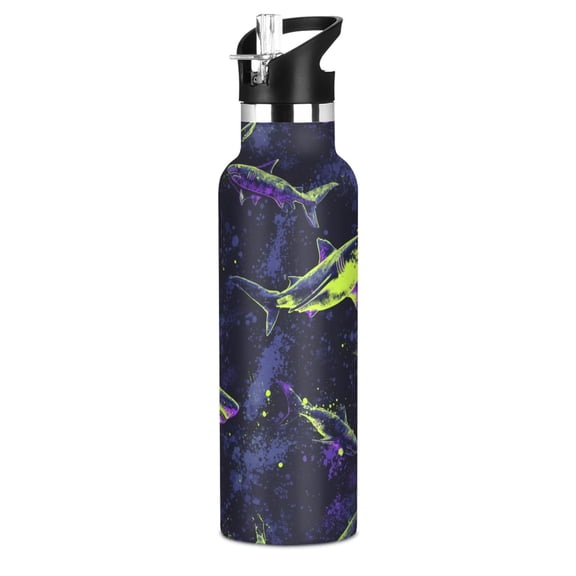 600ML Stainless Steel Insulated Cup Sports Water Bottle Portable Thermos Cup Water Glasses Insulated Tumblers Convenient and Durable Bright Neon Green Shark