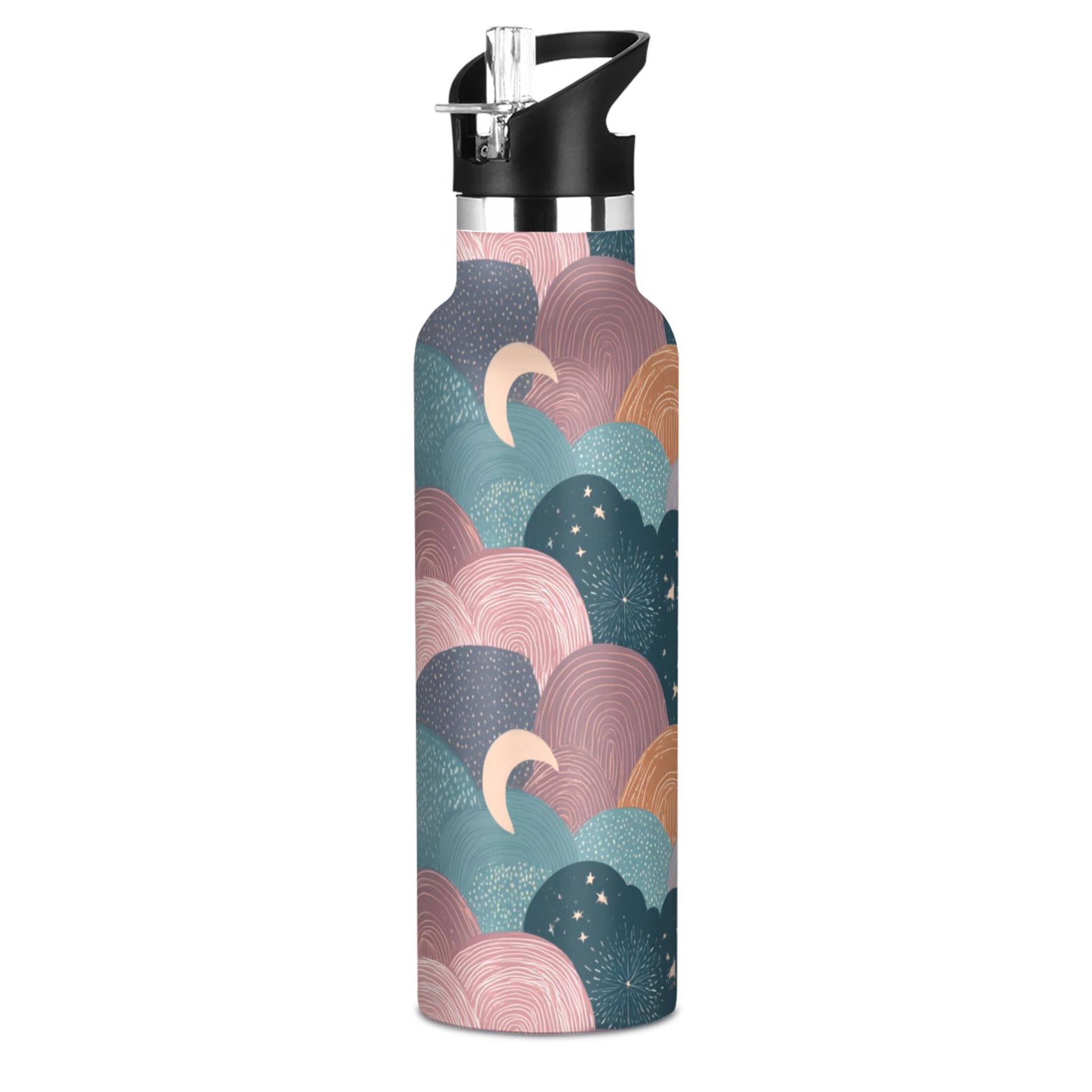 600ML Stainless Steel Insulated Cup Sports Water Bottle Portable Thermos Cup Water Glasses Insulated Tumblers Convenient and Durable Cartoon Beautiful Cloud