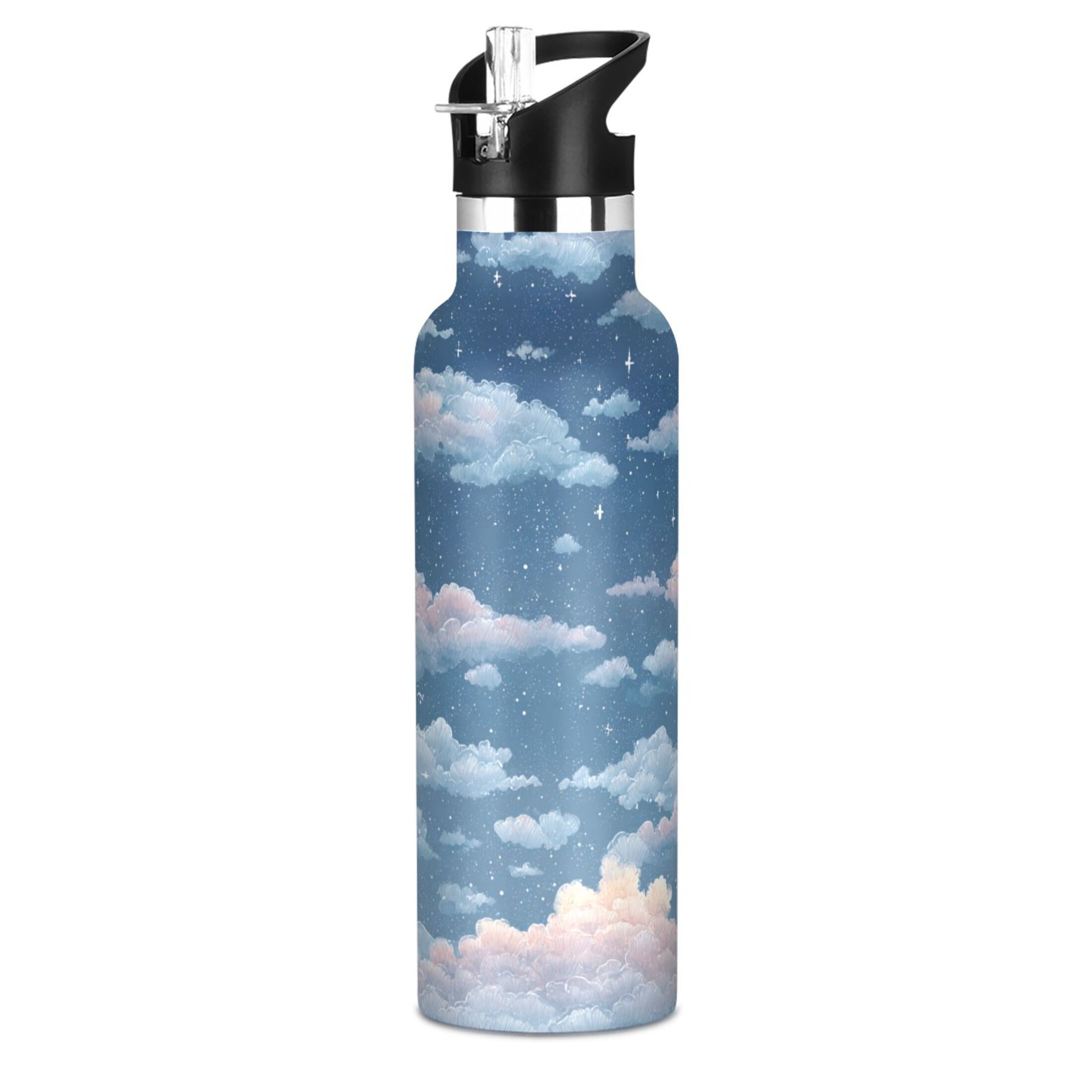 600ML Stainless Steel Insulated Cup Sports Water Bottle Portable Thermos Cup Water Glasses Insulated Tumblers Convenient and Durable Cartoon Beautiful Sky