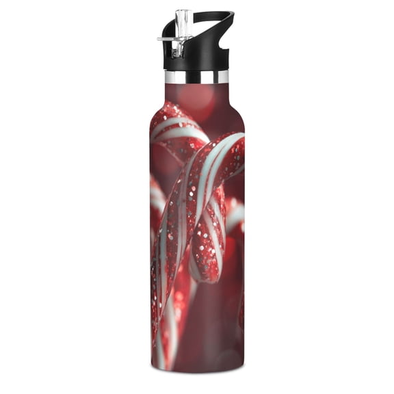 600ML Stainless Steel Insulated Cup Sports Water Bottle Portable Thermos Cup Water Glasses Insulated Tumblers Convenient and Durable Cartoon Christmas Candy Cane