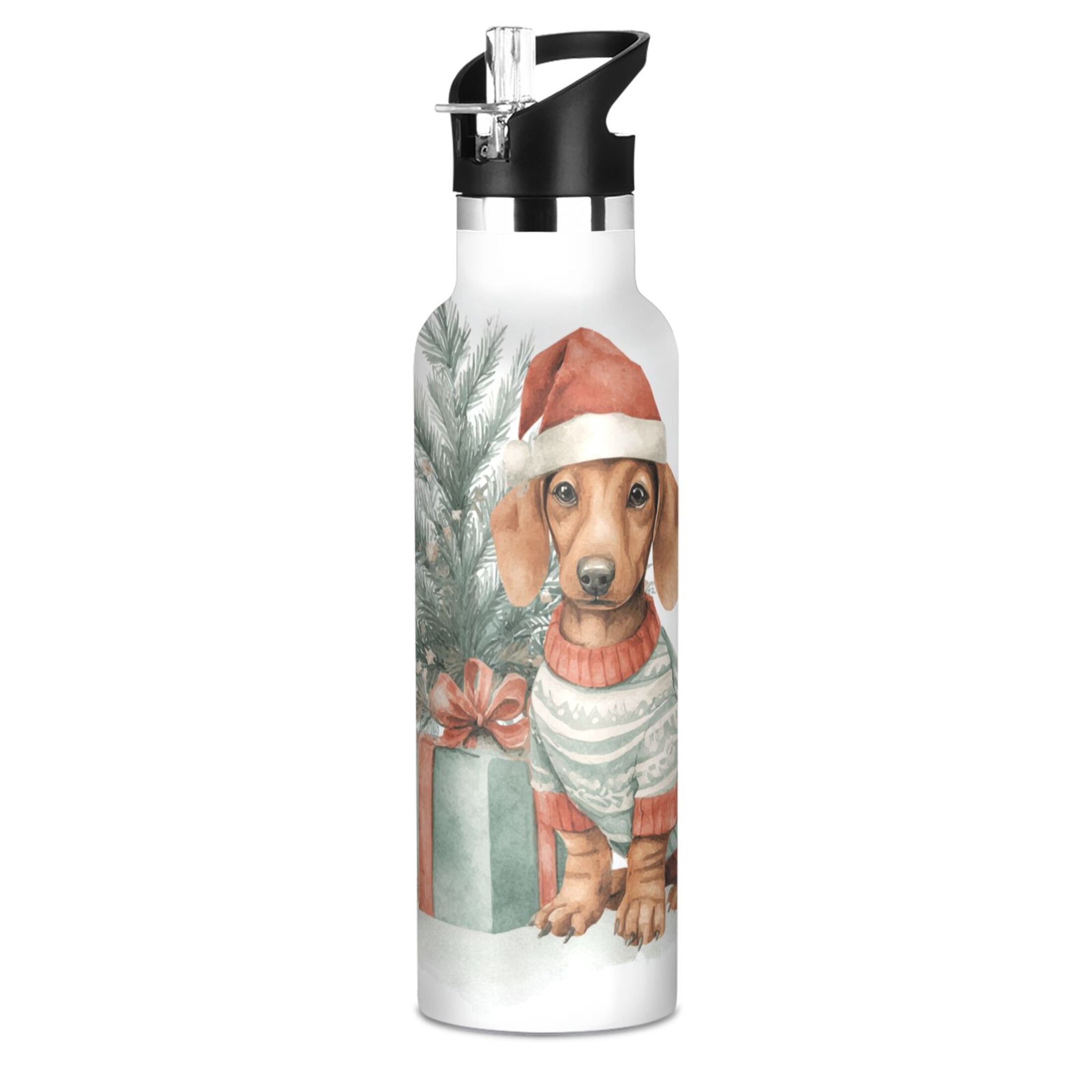600ML Stainless Steel Insulated Cup Sports Water Bottle Portable Thermos Cup Water Glasses Insulated Tumblers Convenient and Durable Cartoon Christmas Dog