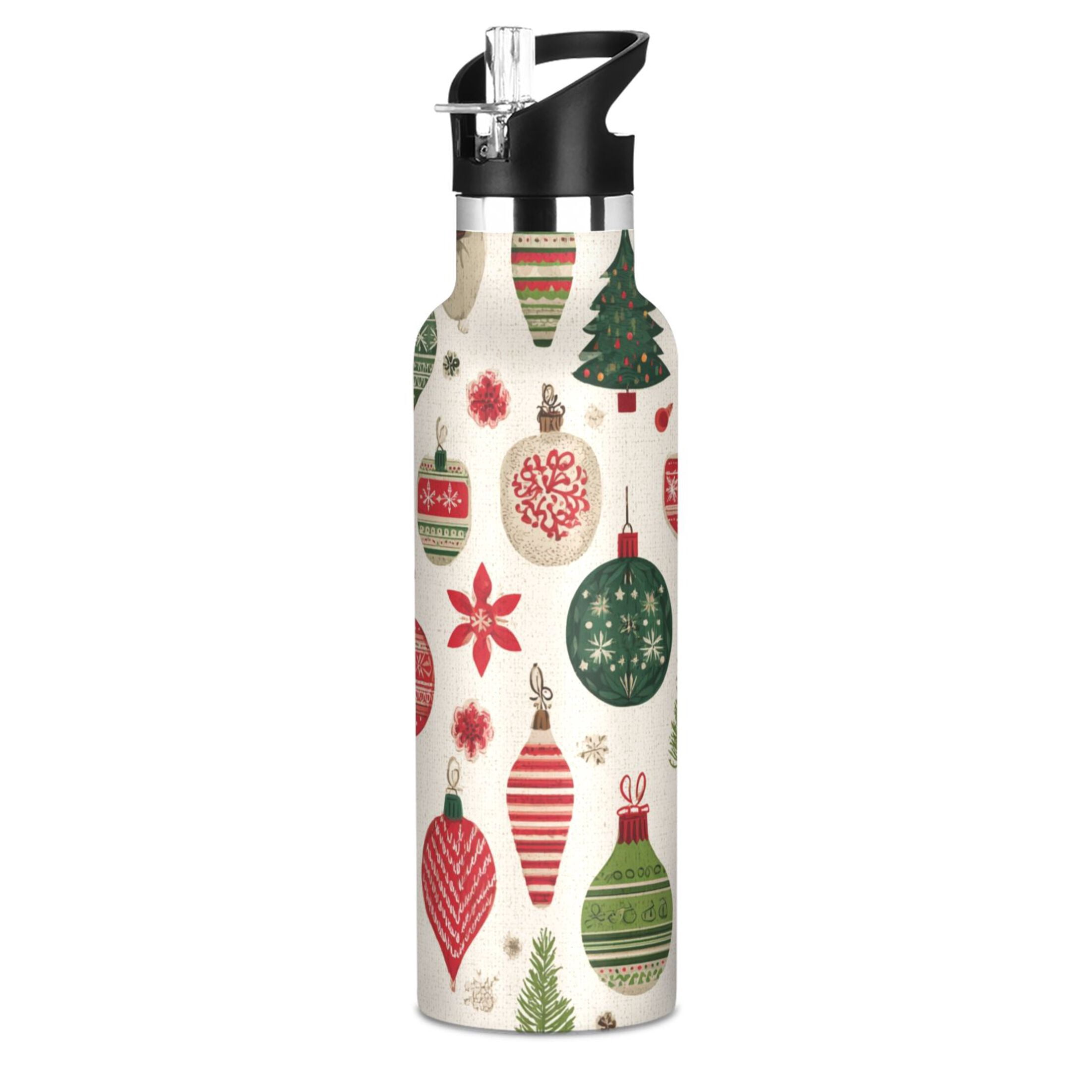 600ML Stainless Steel Insulated Cup Sports Water Bottle Portable Thermos Cup Water Glasses Insulated Tumblers Convenient and Durable Cartoon Christmas Element Pattern