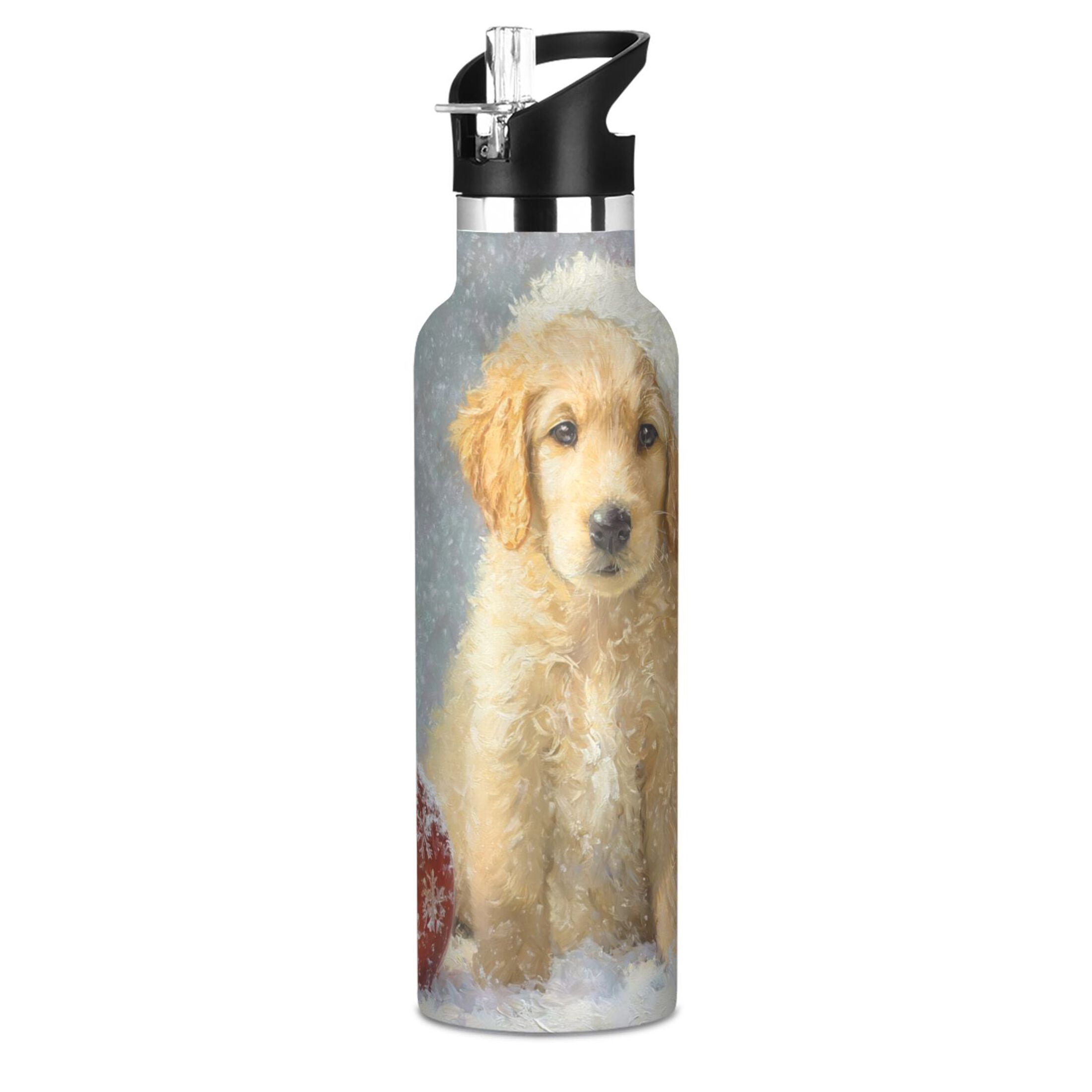 600ML Stainless Steel Insulated Cup Sports Water Bottle Portable Thermos Cup Water Glasses Insulated Tumblers Convenient and Durable Cartoon Christmas Orange Dog