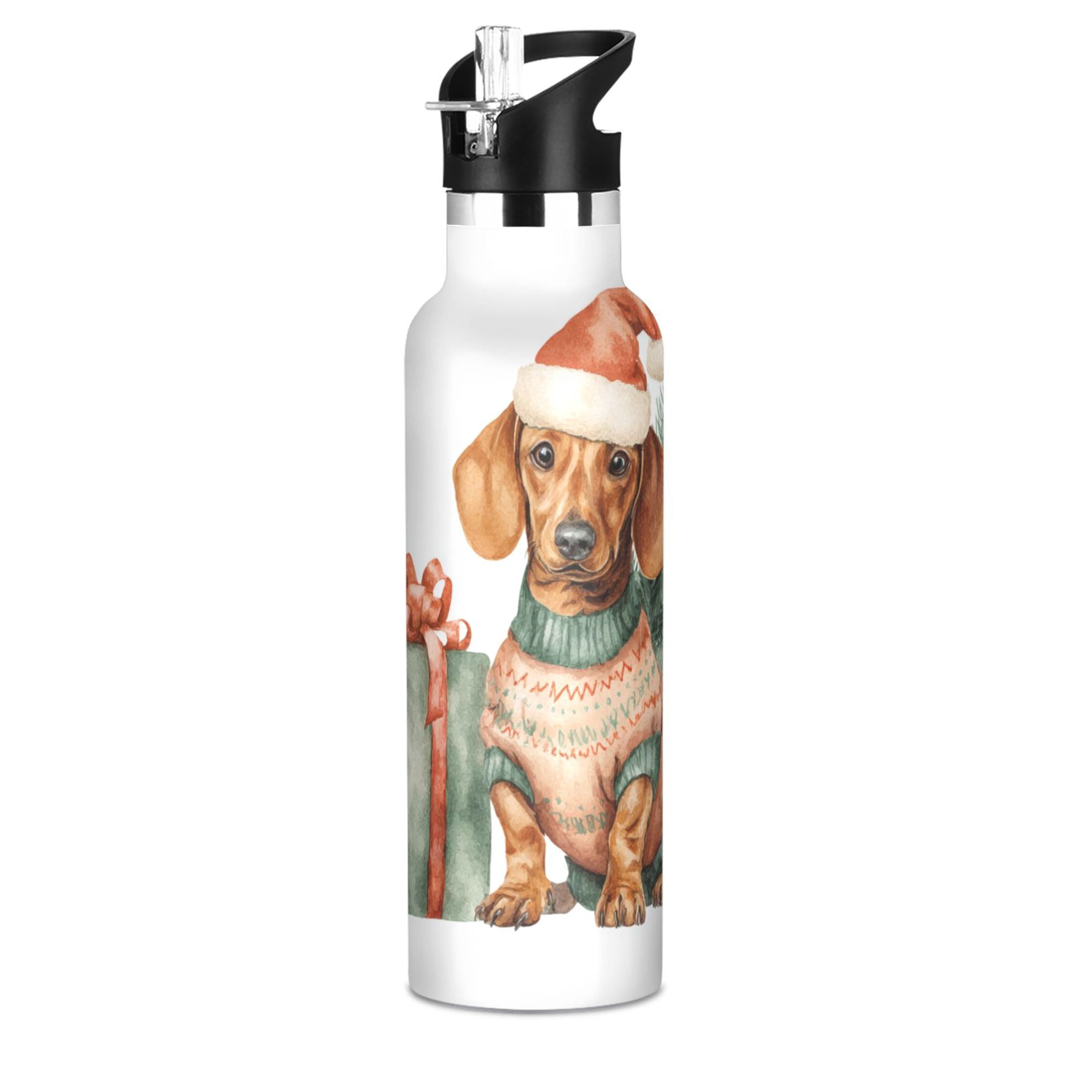 600ML Stainless Steel Insulated Cup Sports Water Bottle Portable Thermos Cup Water Glasses Insulated Tumblers Convenient and Durable Cartoon Christmas Puppy