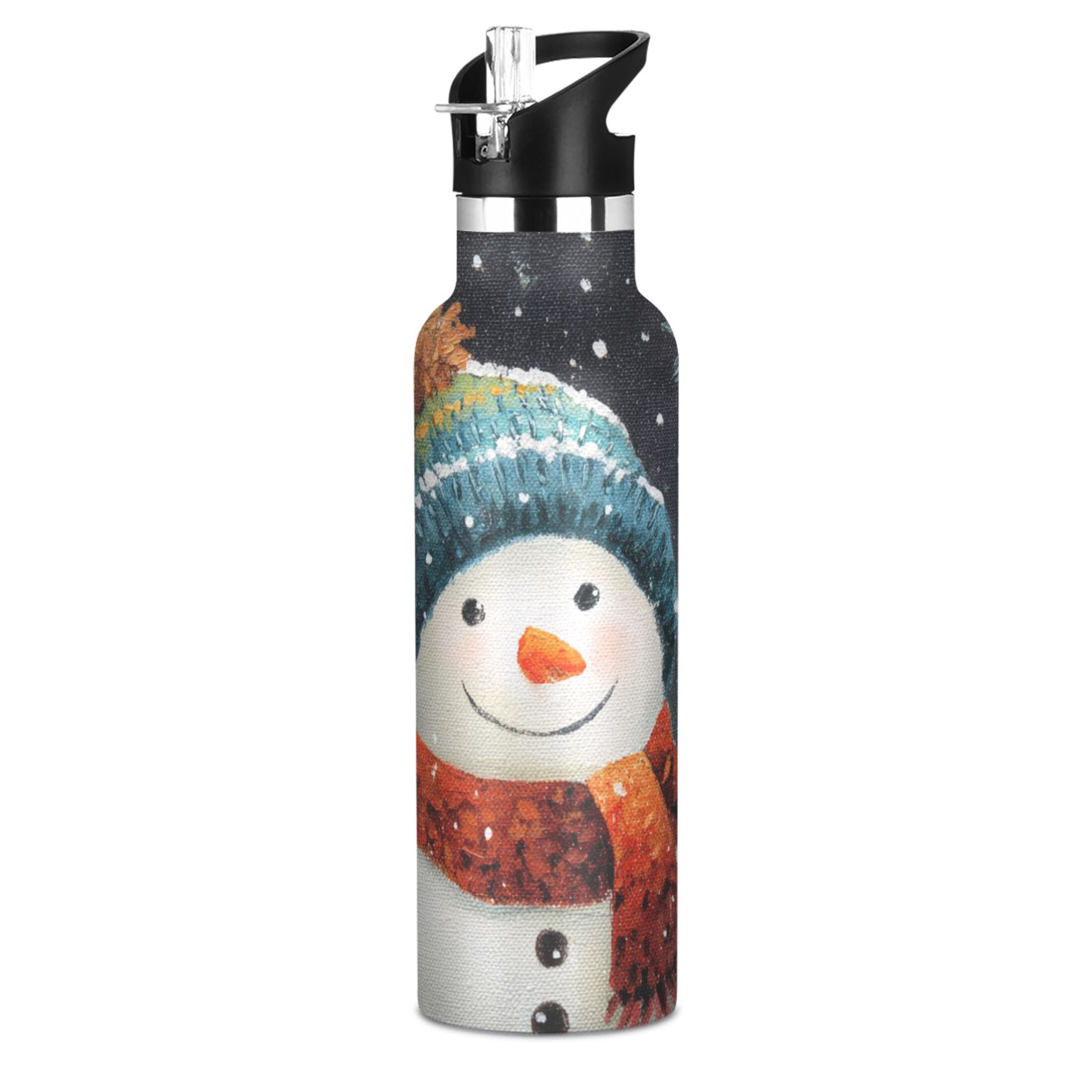 600ML Stainless Steel Insulated Cup Sports Water Bottle Portable Thermos Cup Water Glasses Insulated Tumblers Convenient and Durable Cartoon Christmas Snowman Beautiful