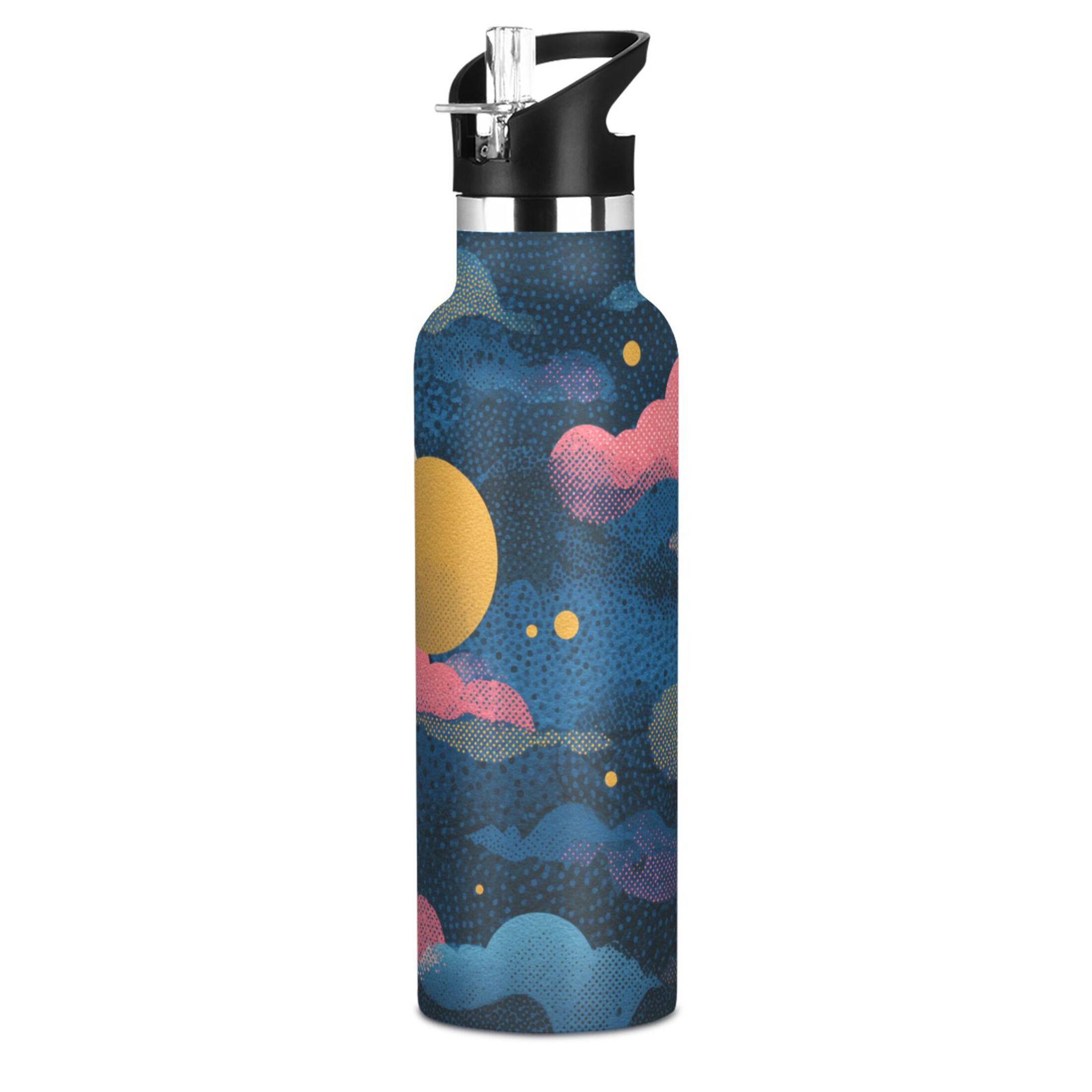 600ML Stainless Steel Insulated Cup Sports Water Bottle Portable Thermos Cup Water Glasses Insulated Tumblers Convenient and Durable Cartoon Color Cloud