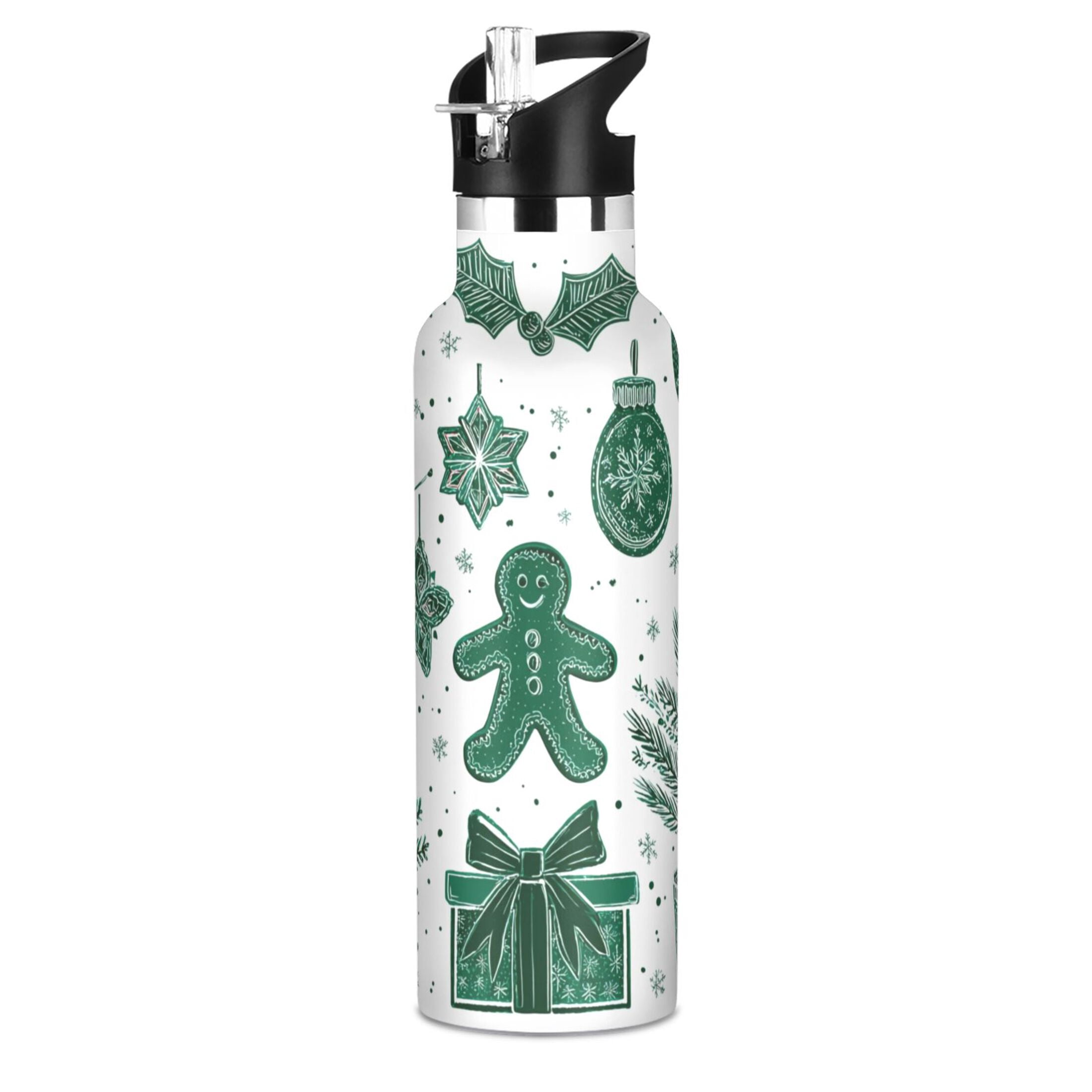 600ML Stainless Steel Insulated Cup Sports Water Bottle Portable Thermos Cup Water Glasses Insulated Tumblers Convenient and Durable Cartoon Gingerbread Man