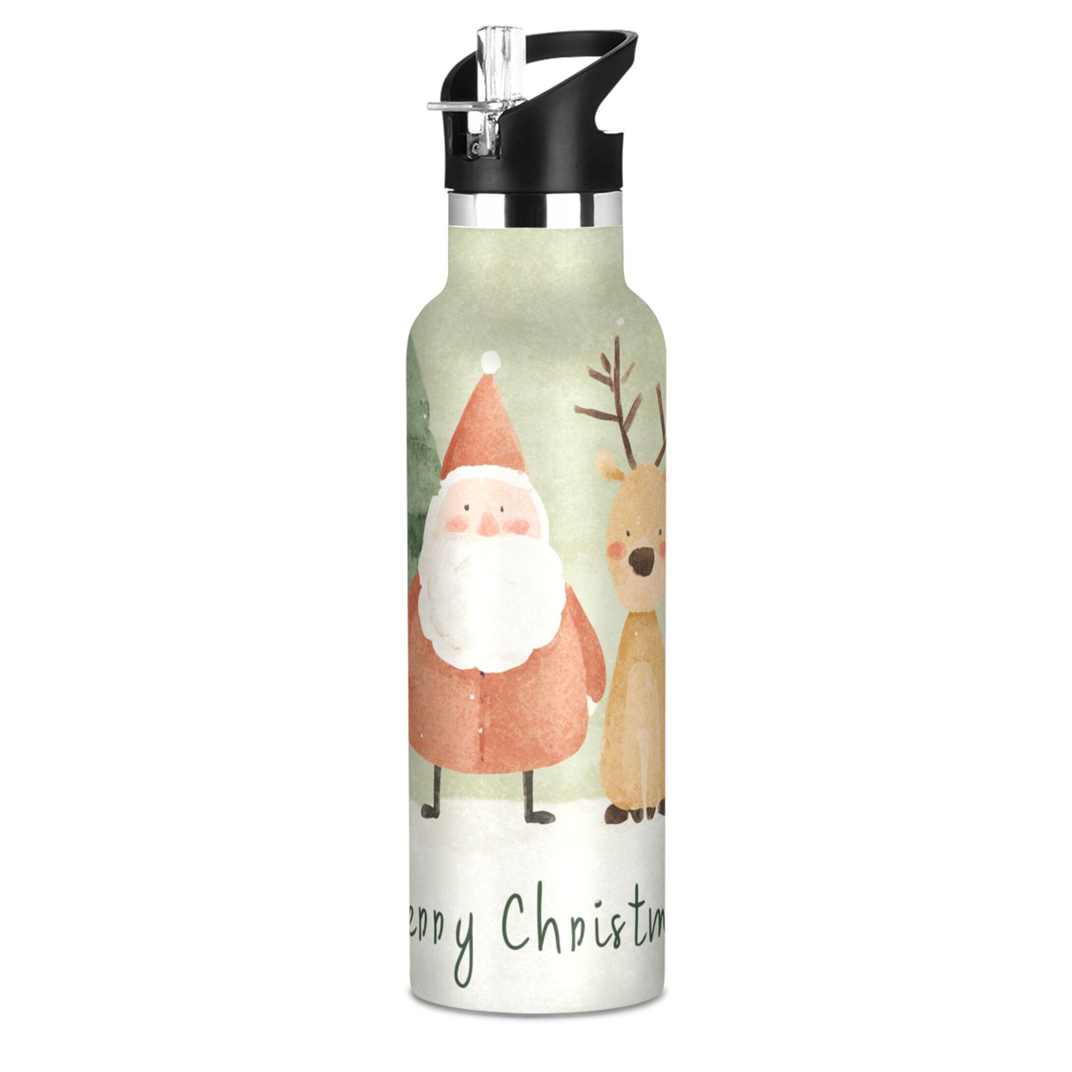 600ML Stainless Steel Insulated Cup Sports Water Bottle Portable Thermos Cup Water Glasses Insulated Tumblers Convenient and Durable Cartoon Lovely Santa Claus