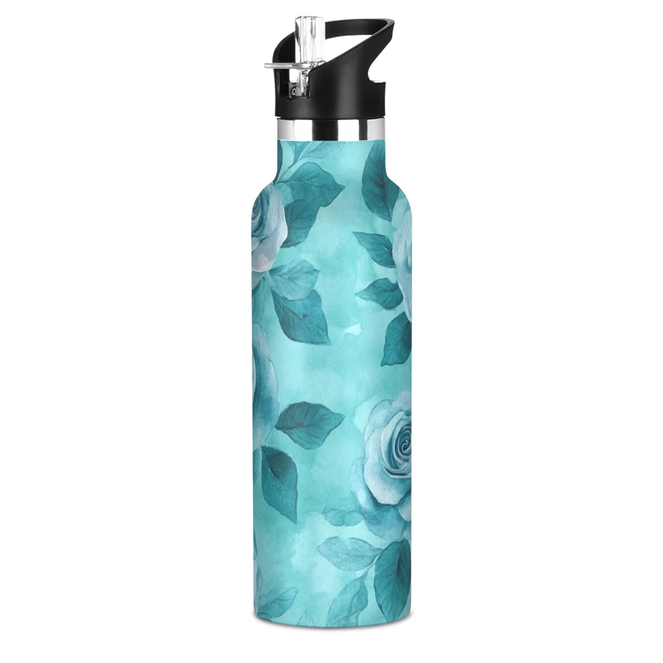 600ML Stainless Steel Insulated Cup Sports Water Bottle Portable Thermos Cup Water Glasses Insulated Tumblers Convenient and Durable Cartoon Navy Roses