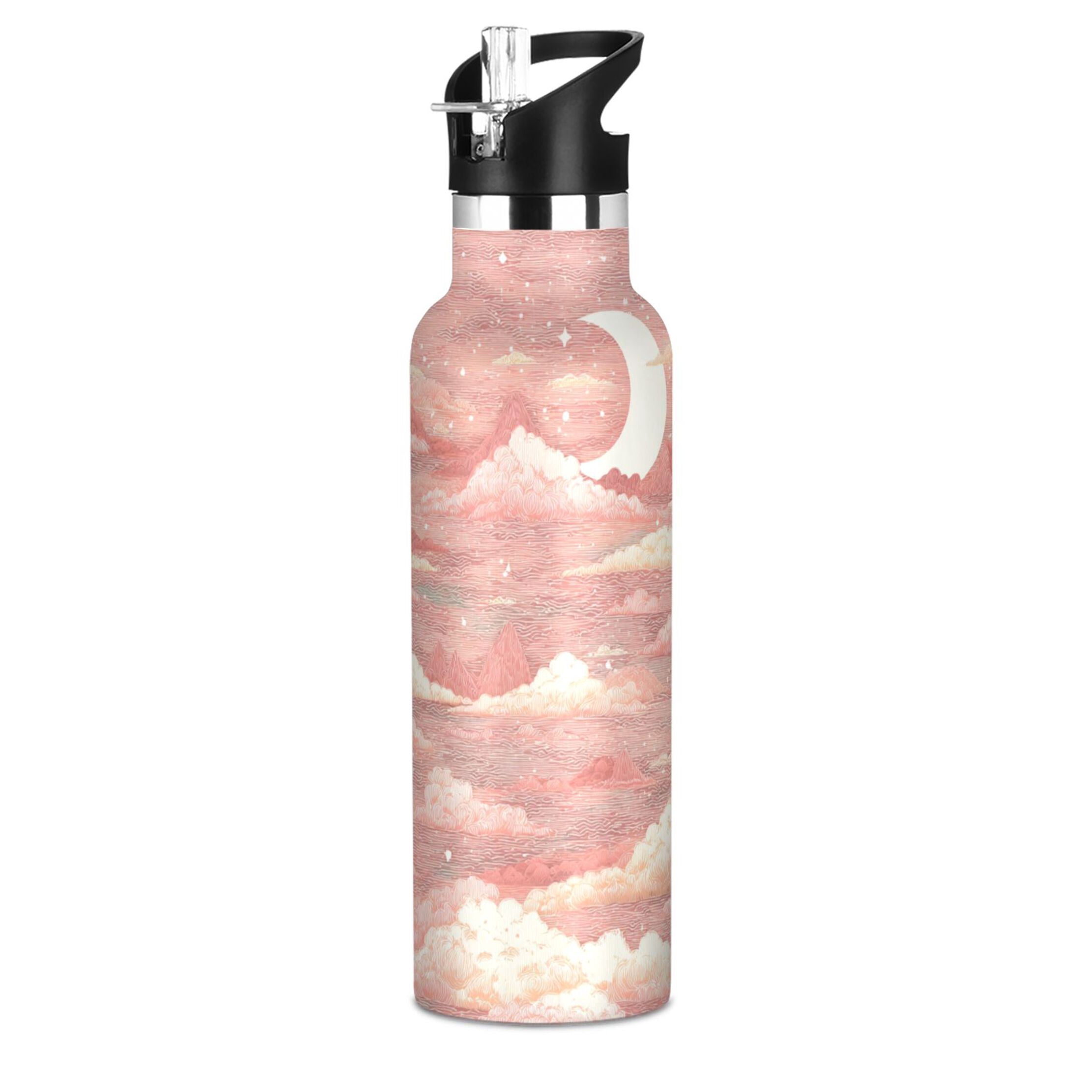 600ML Stainless Steel Insulated Cup Sports Water Bottle Portable Thermos Cup Water Glasses Insulated Tumblers Convenient and Durable Cartoon Pink Cloud