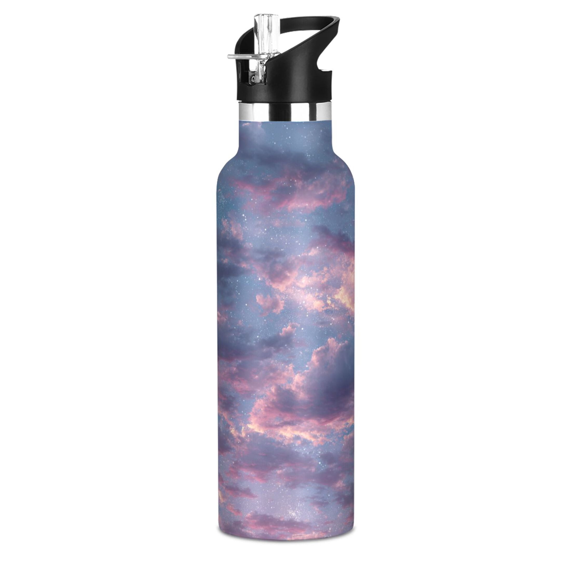600ML Stainless Steel Insulated Cup Sports Water Bottle Portable Thermos Cup Water Glasses Insulated Tumblers Convenient and Durable Cartoon Purple Cloud