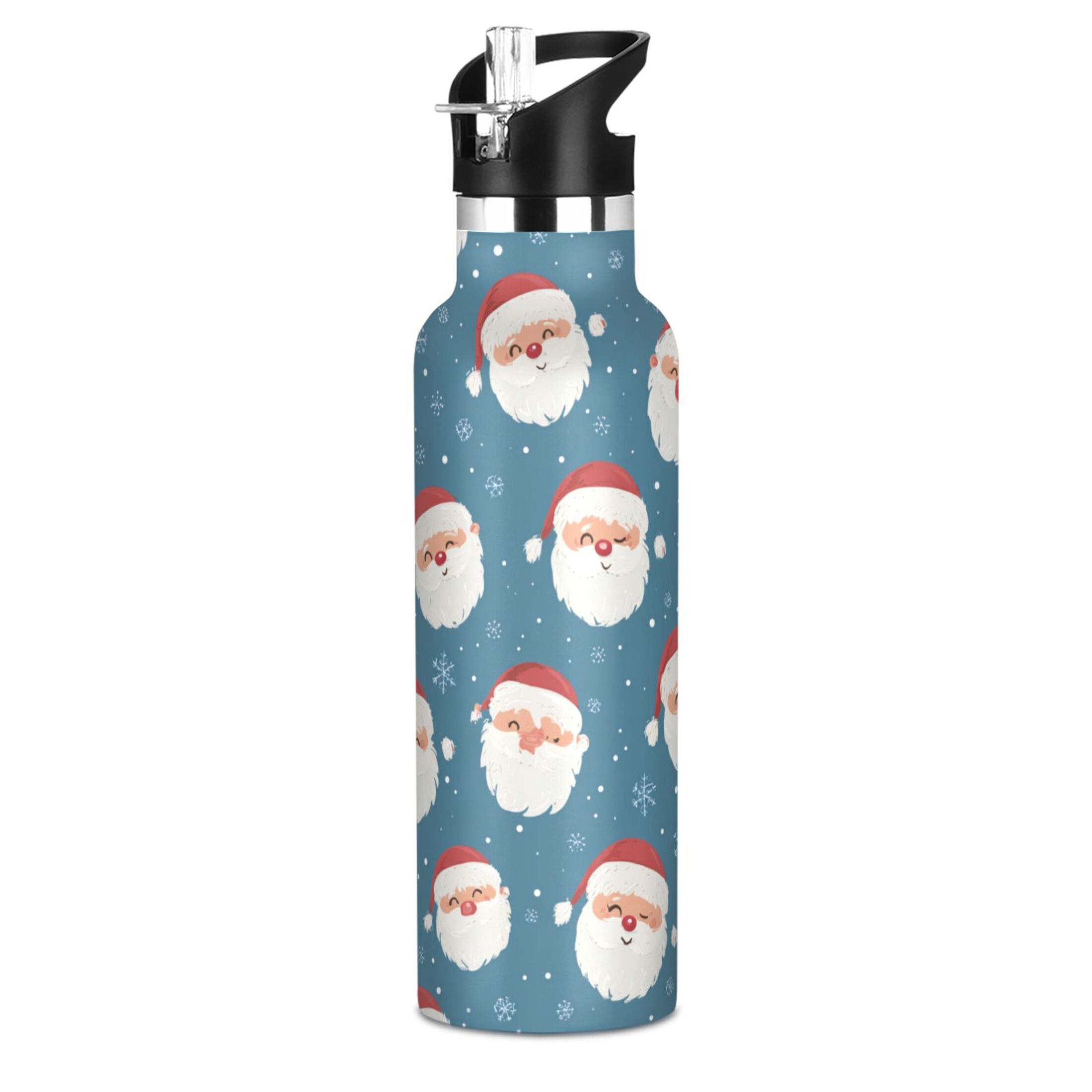 600ML Stainless Steel Insulated Cup Sports Water Bottle Portable Thermos Cup Water Glasses Insulated Tumblers Convenient and Durable Cartoon Santa Claus Face