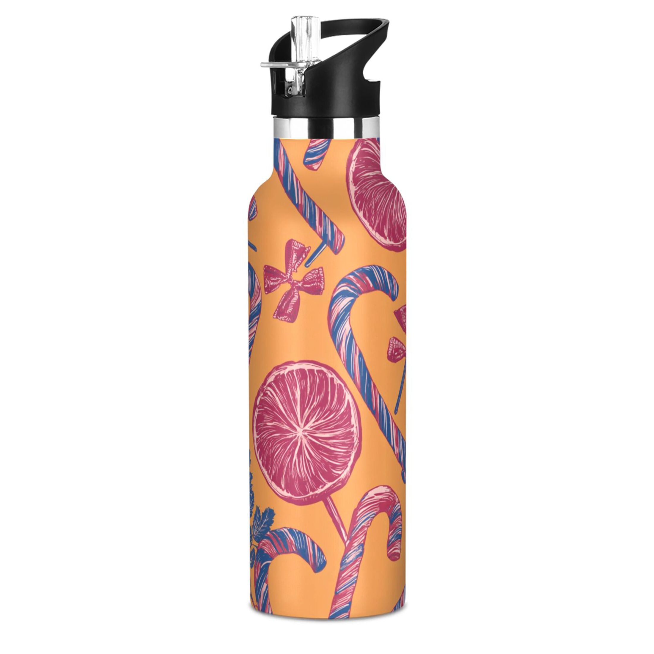 600ML Stainless Steel Insulated Cup Sports Water Bottle Portable Thermos Cup Water Glasses Insulated Tumblers Convenient and Durable Christmas Candy Cartoon