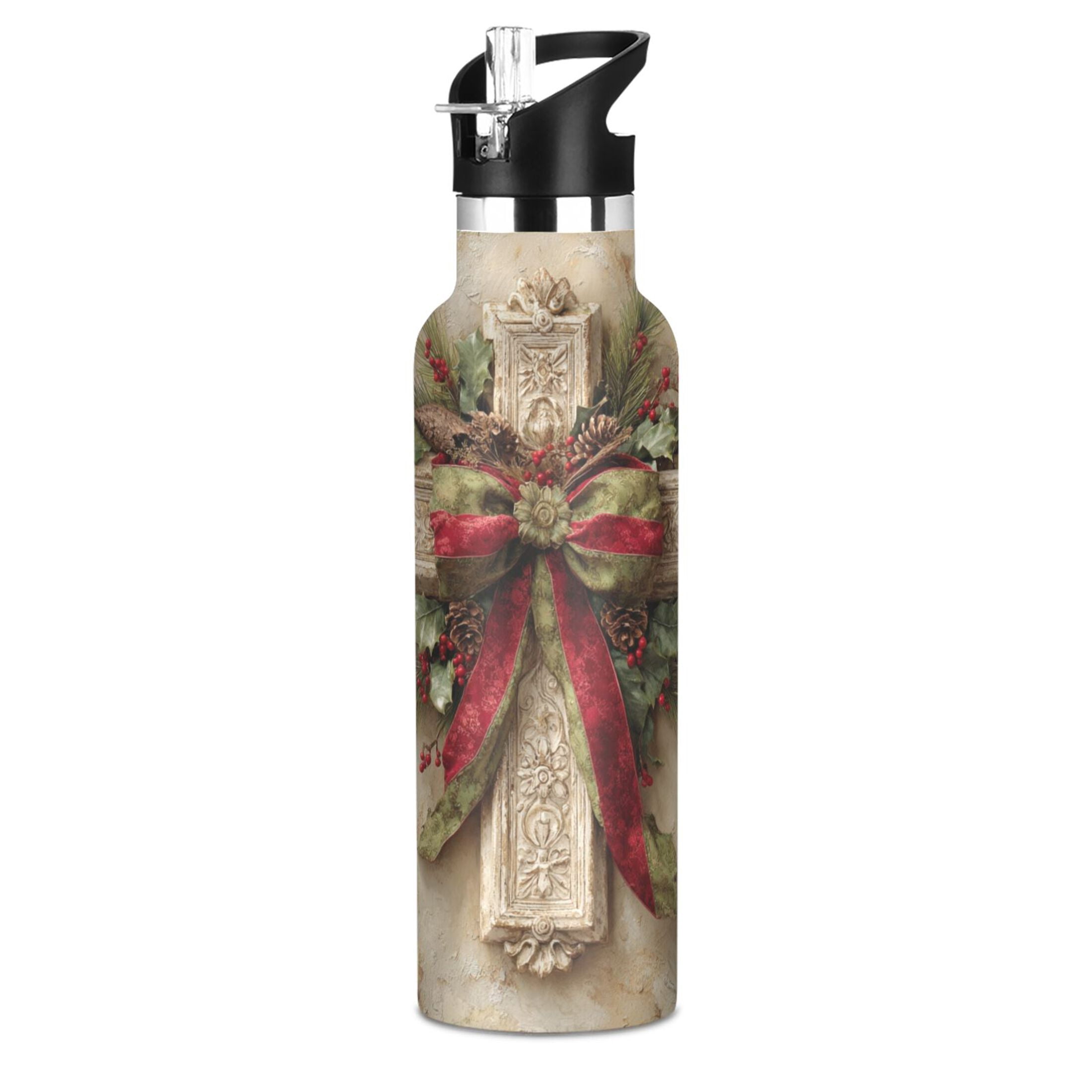 600ML Stainless Steel Insulated Cup Sports Water Bottle Portable Thermos Cup Water Glasses Insulated Tumblers Convenient and Durable Christmas Cross Cartoon