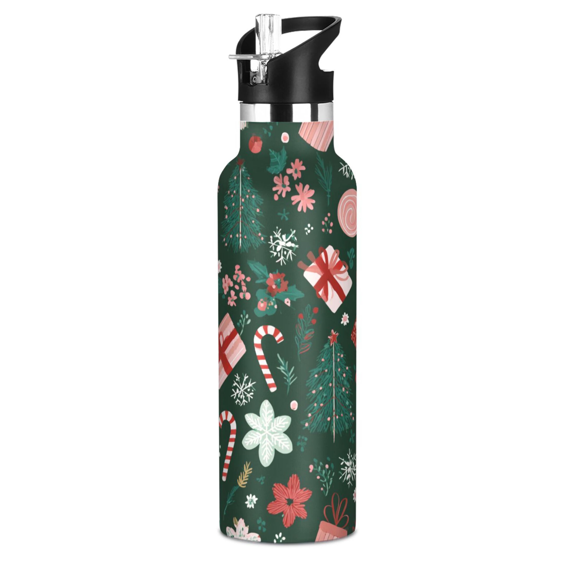 600ML Stainless Steel Insulated Cup Sports Water Bottle Portable Thermos Cup Water Glasses Insulated Tumblers Convenient and Durable Christmas Elements