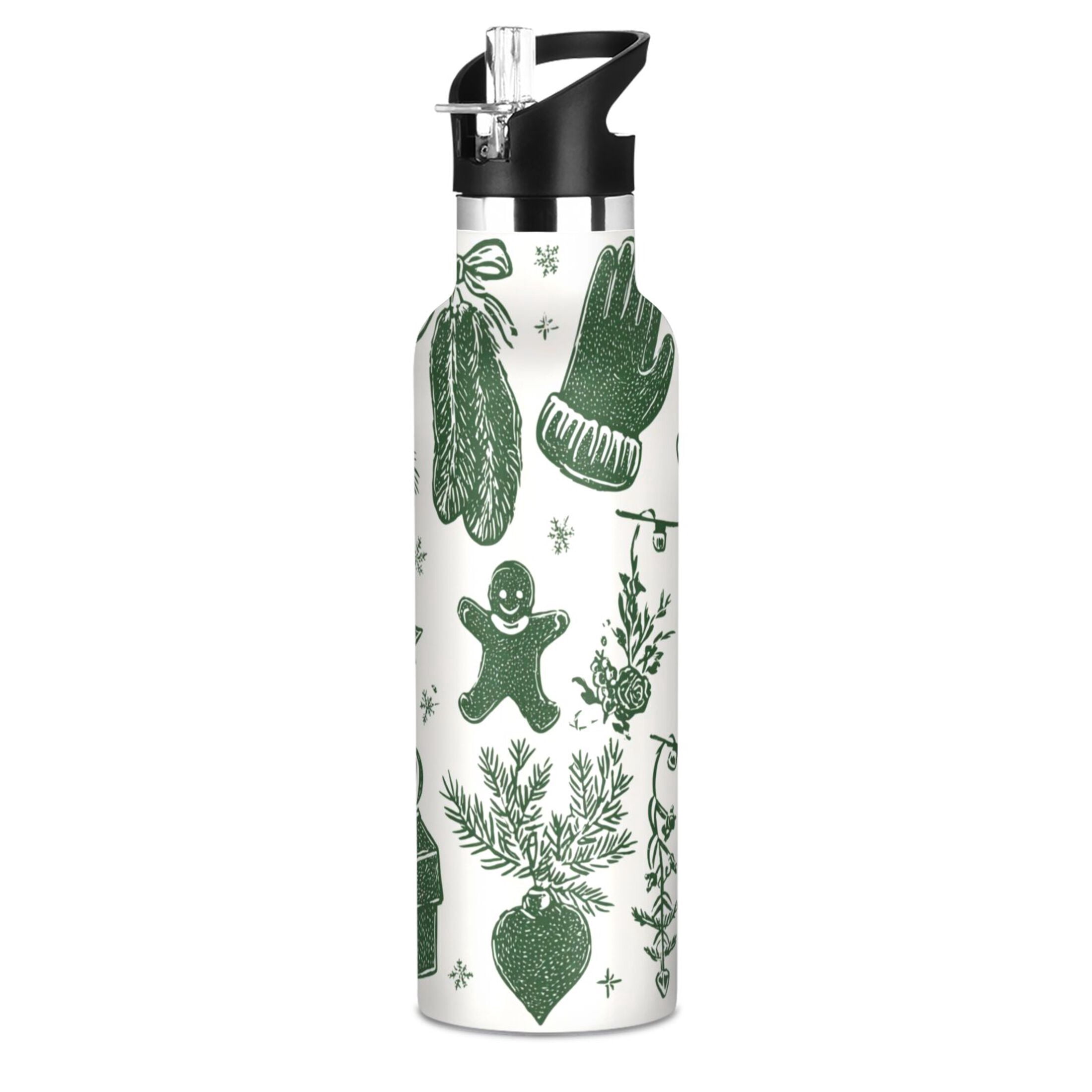 600ML Stainless Steel Insulated Cup Sports Water Bottle Portable Thermos Cup Water Glasses Insulated Tumblers Convenient and Durable Christmas Gingerbread Man Cute