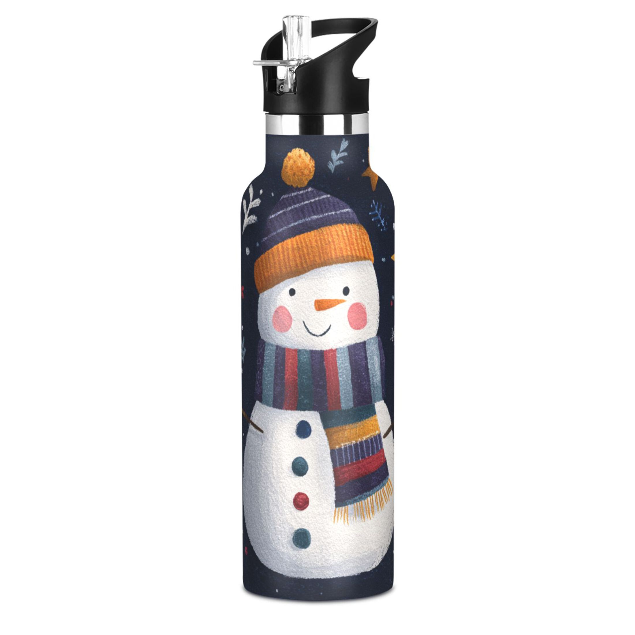 600ML Stainless Steel Insulated Cup Sports Water Bottle Portable Thermos Cup Water Glasses Insulated Tumblers Convenient and Durable Christmas Snowman Beautiful