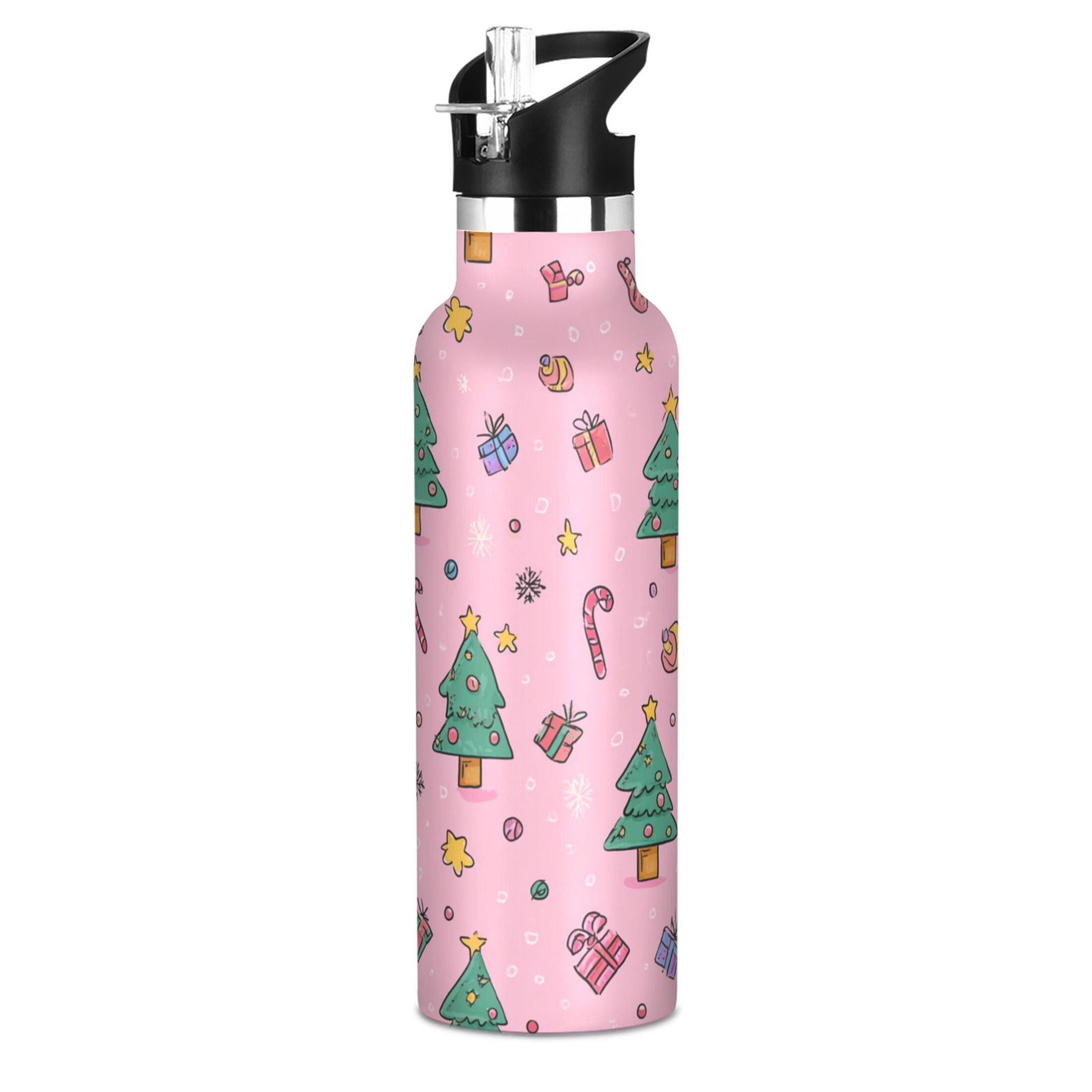 600ML Stainless Steel Insulated Cup Sports Water Bottle Portable Thermos Cup Water Glasses Insulated Tumblers Convenient and Durable Christmas Tree Seamless Cute