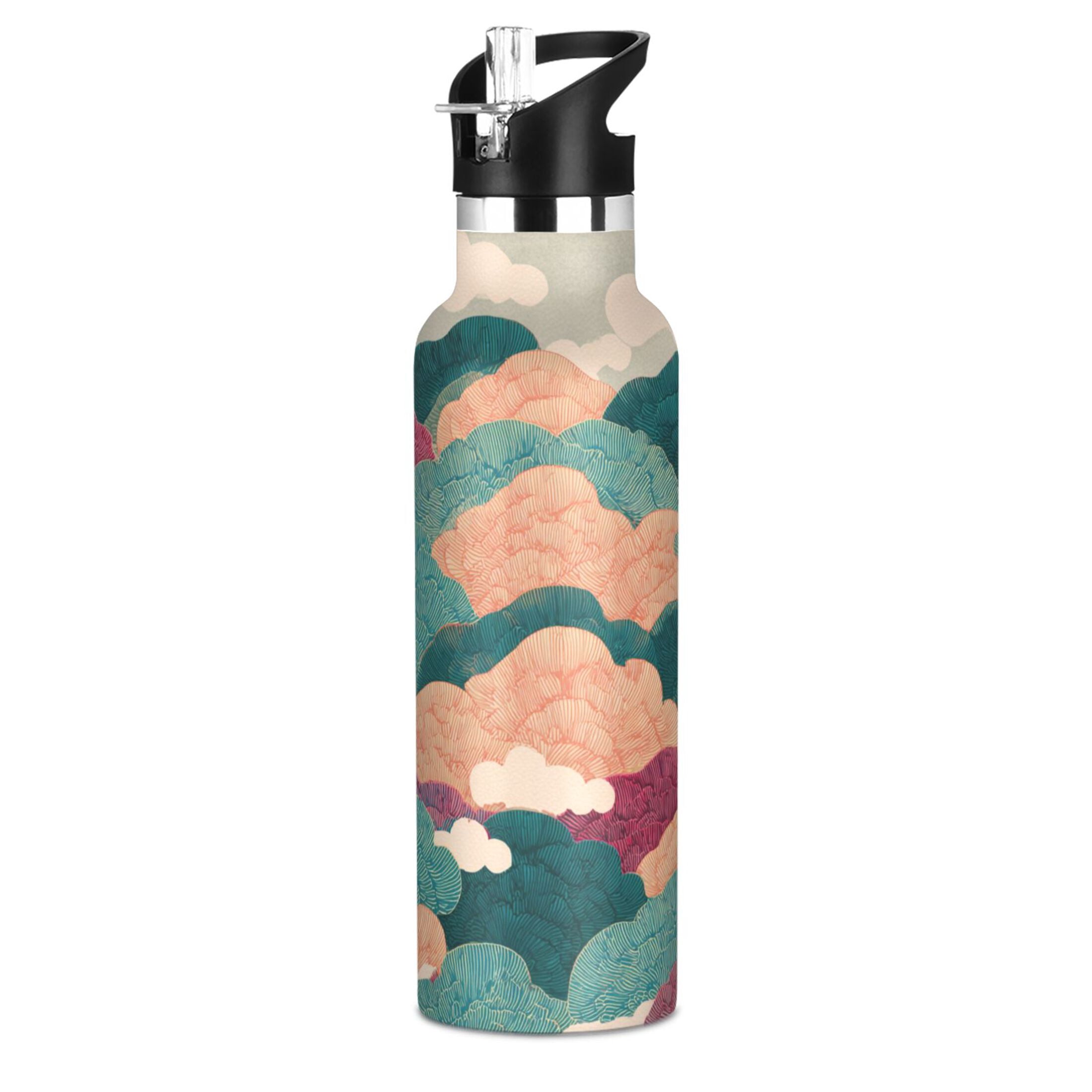 600ML Stainless Steel Insulated Cup Sports Water Bottle Portable Thermos Cup Water Glasses Insulated Tumblers Convenient and Durable Colorful and Beautiful Clouds