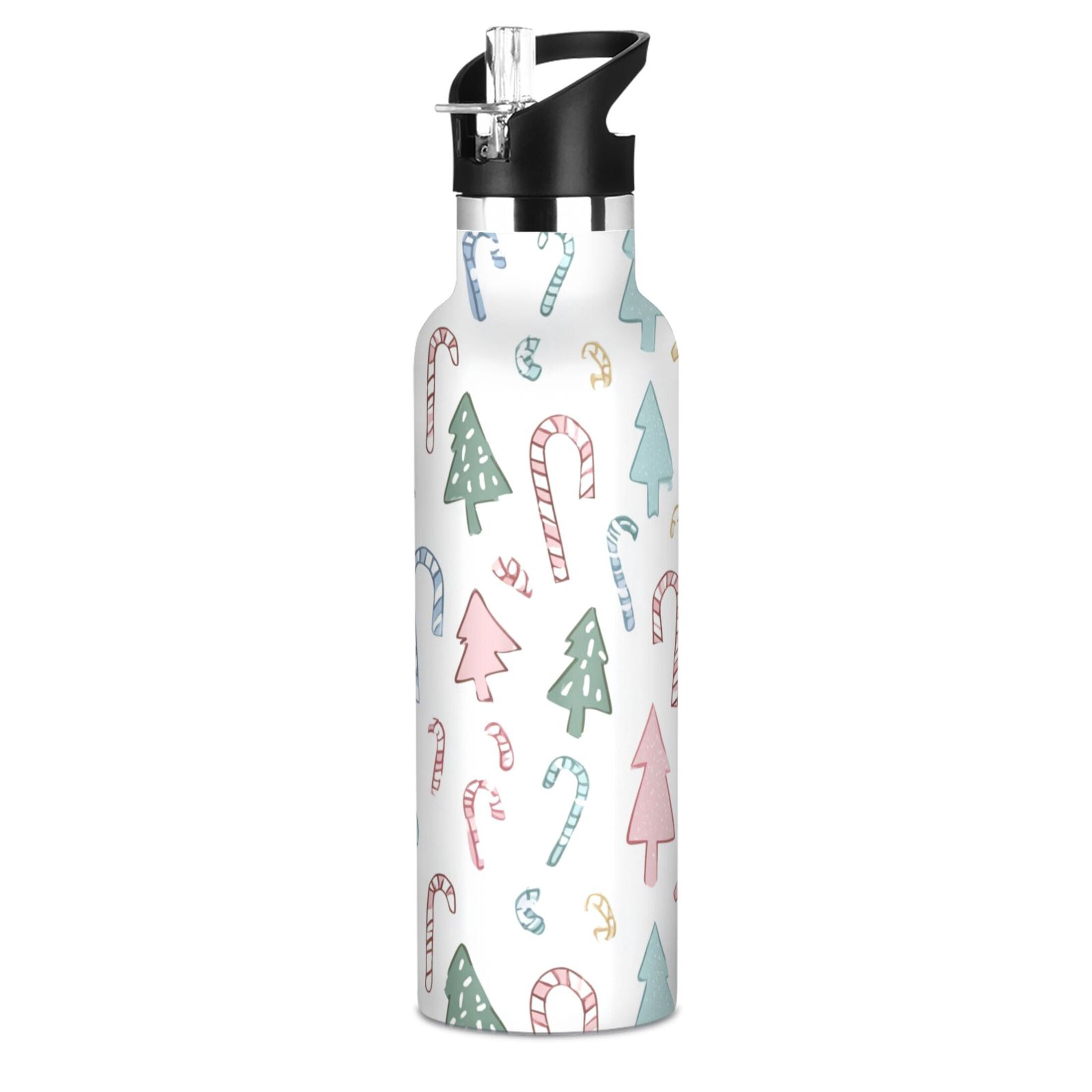 600ML Stainless Steel Insulated Cup Sports Water Bottle Portable Thermos Cup Water Glasses Insulated Tumblers Convenient and Durable Colorful Christmas Tree Cute