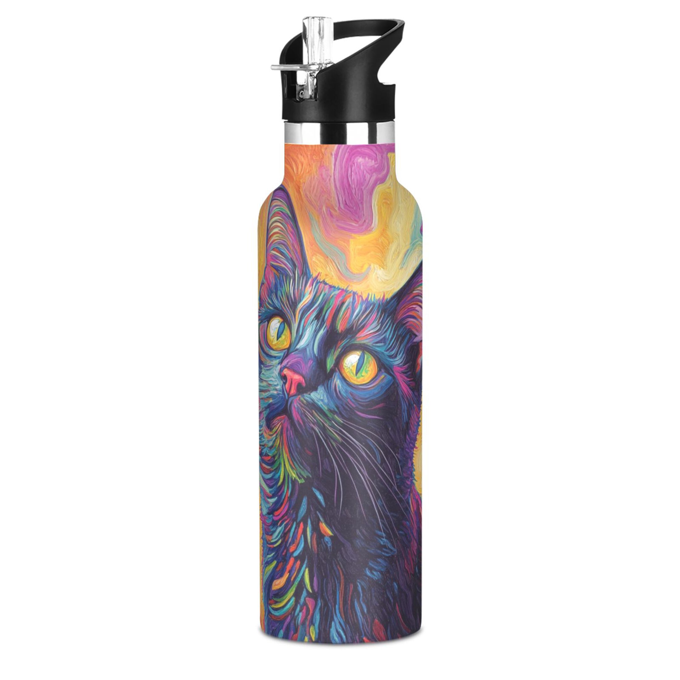 600ML Stainless Steel Insulated Cup Sports Water Bottle Portable Thermos Cup Water Glasses Insulated Tumblers Convenient and Durable Colorful Cute Cat