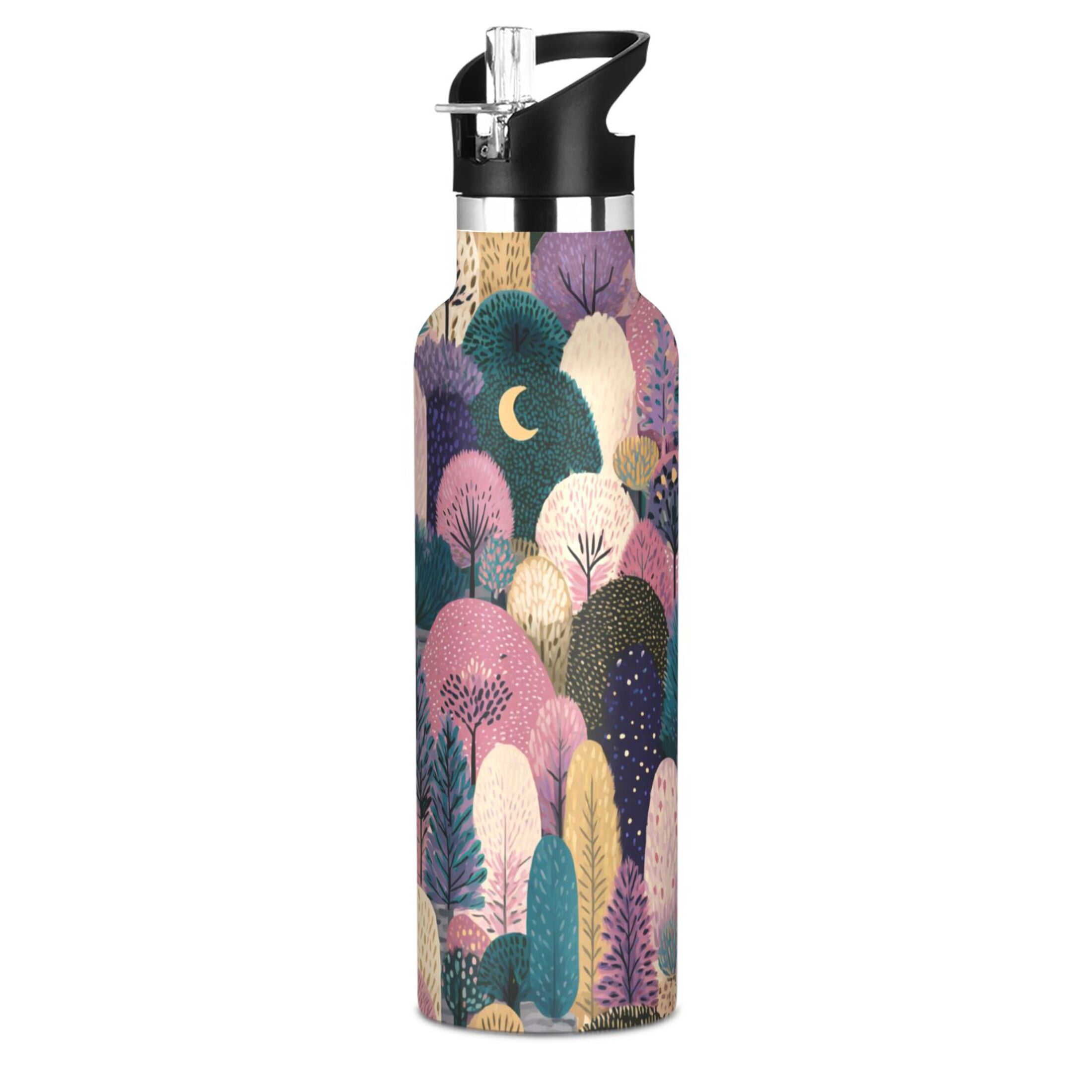 600ML Stainless Steel Insulated Cup Sports Water Bottle Portable Thermos Cup Water Glasses Insulated Tumblers Convenient and Durable Colorful Little Tree