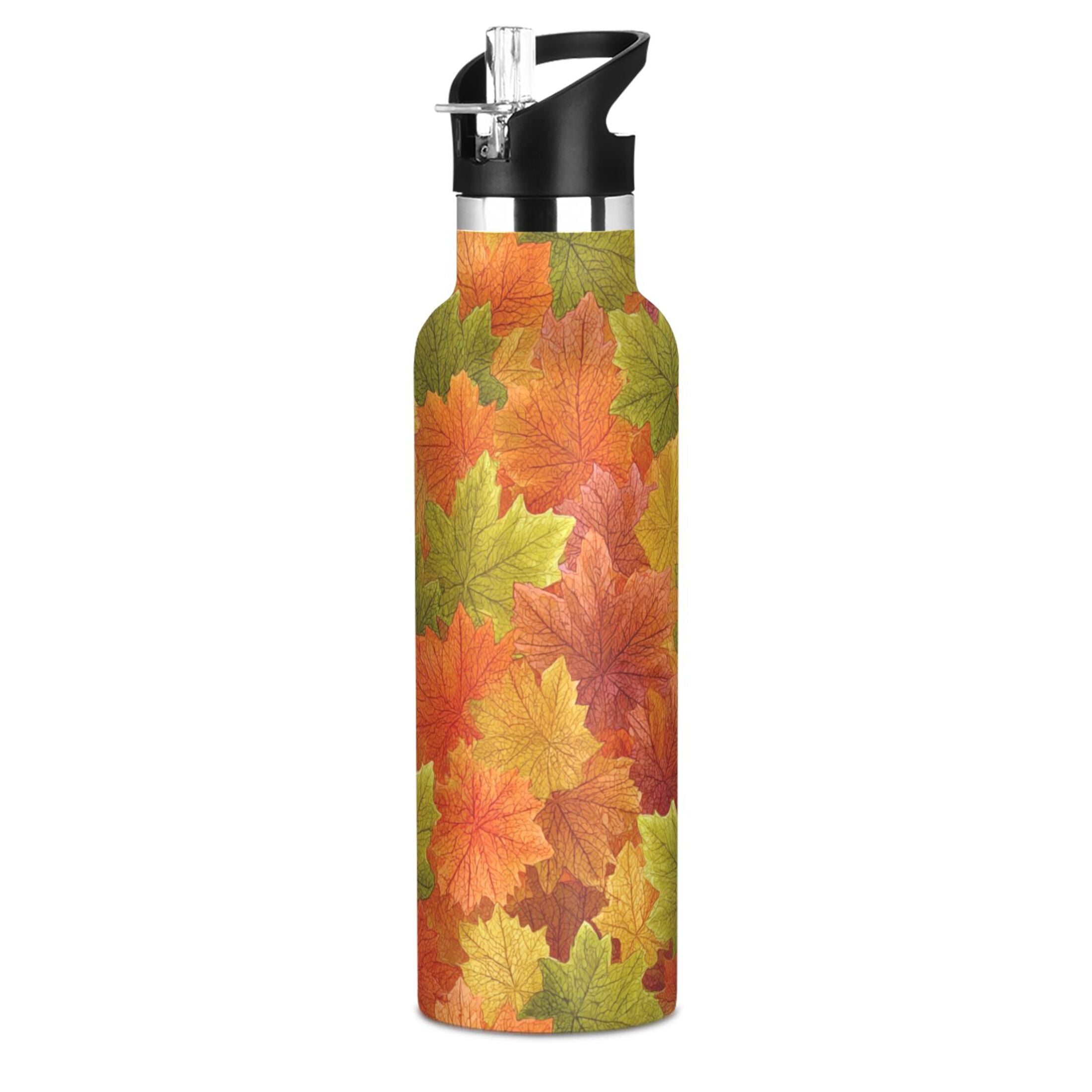600ML Stainless Steel Insulated Cup Sports Water Bottle Portable Thermos Cup Water Glasses Insulated Tumblers Convenient and Durable Colorful Maple Leaves