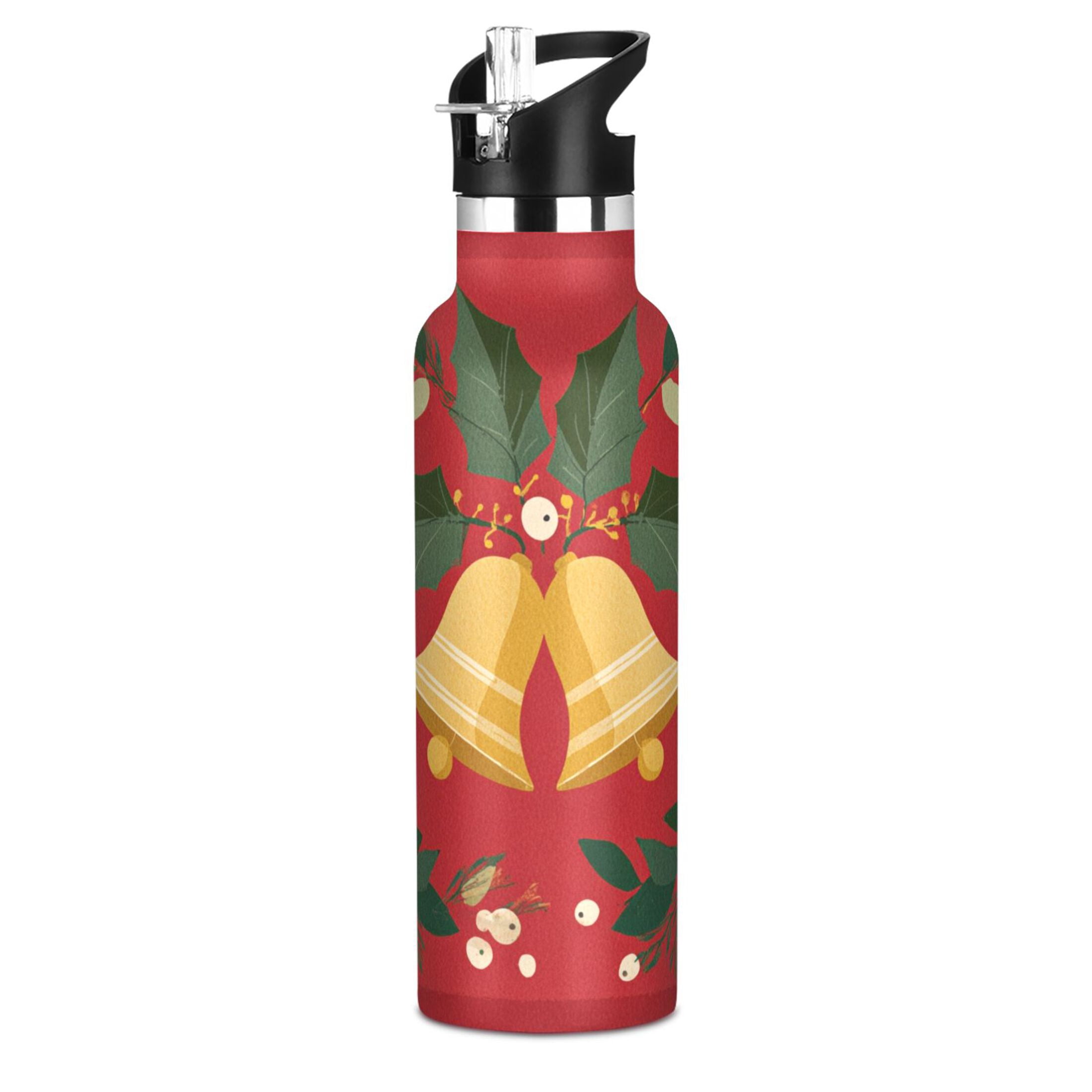 600ML Stainless Steel Insulated Cup Sports Water Bottle Portable Thermos Cup Water Glasses Insulated Tumblers Convenient and Durable Cute Christmas Bell