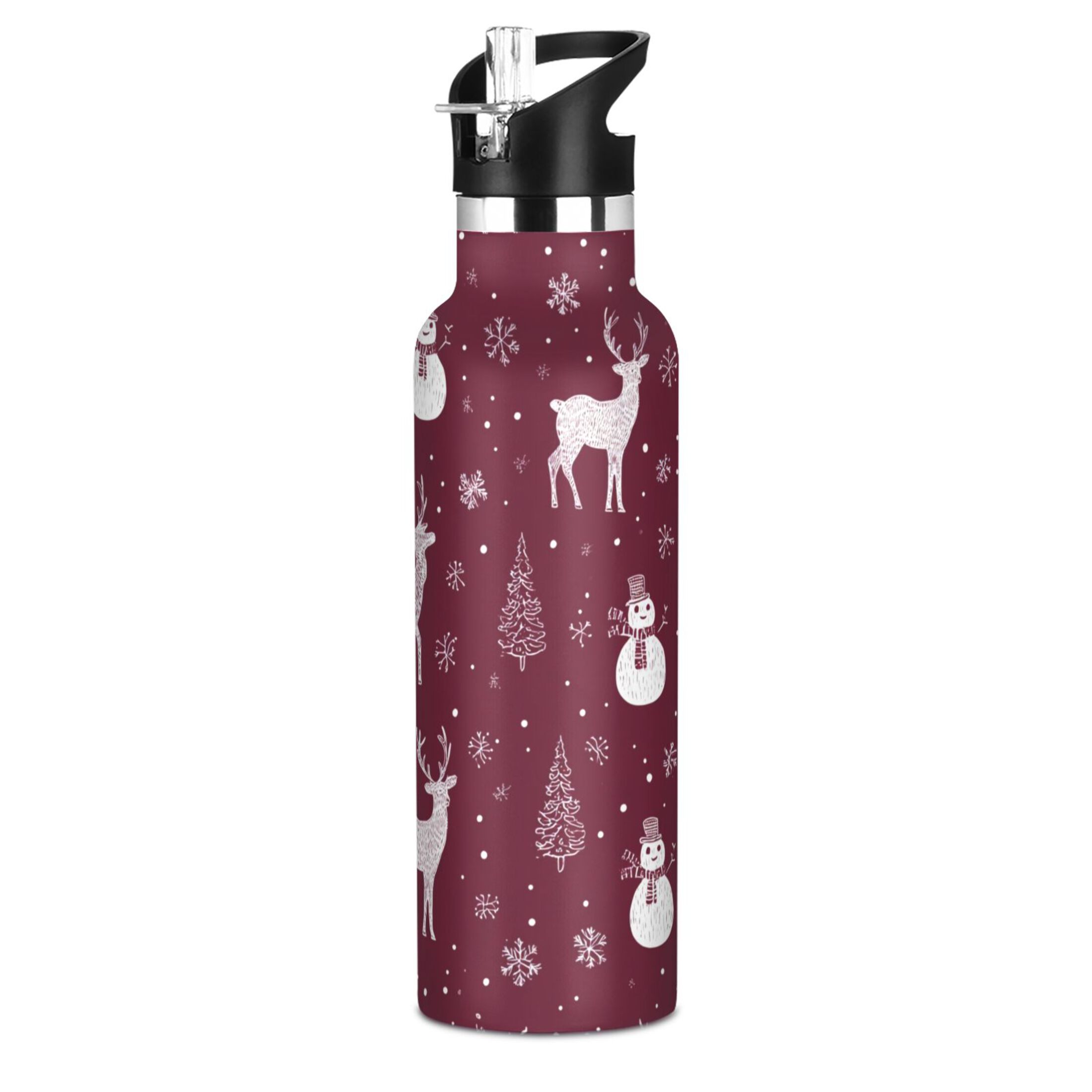 600ML Stainless Steel Insulated Cup Sports Water Bottle Portable Thermos Cup Water Glasses Insulated Tumblers Convenient and Durable Cute Christmas Elements