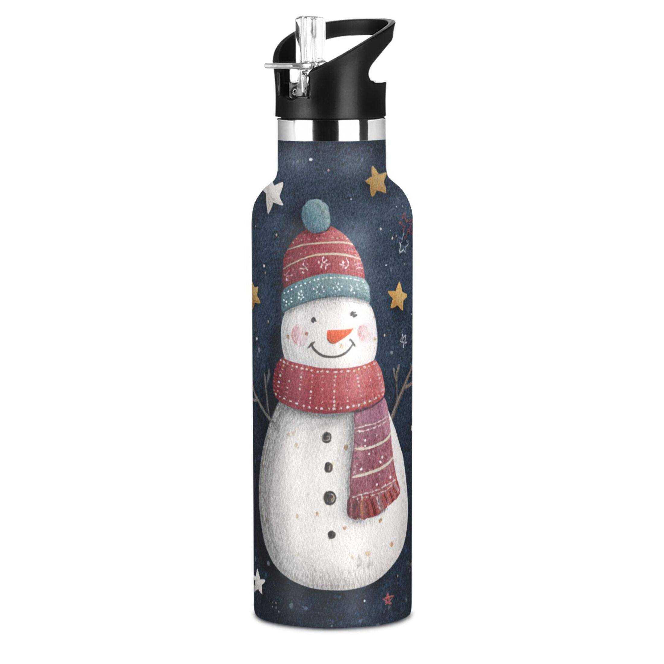 600ML Stainless Steel Insulated Cup Sports Water Bottle Portable Thermos Cup Water Glasses Insulated Tumblers Convenient and Durable Cute Christmas Snowman Cartoon