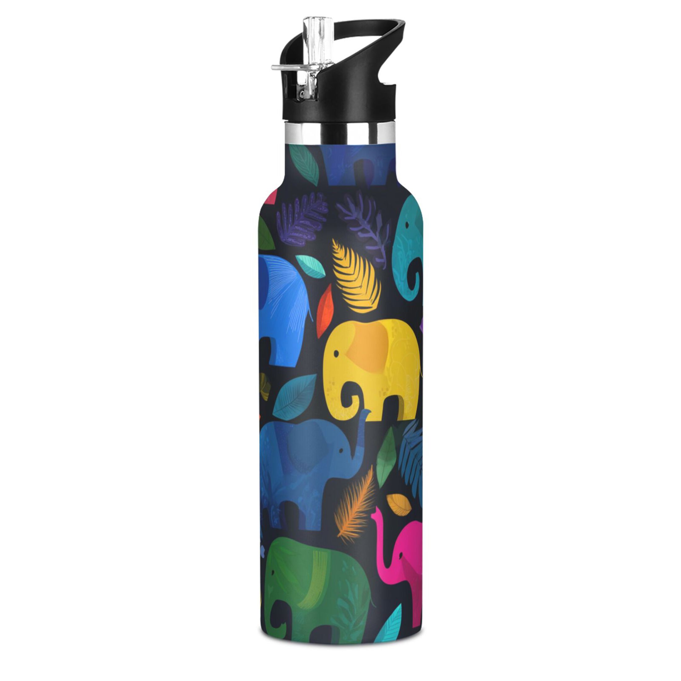 600ML Stainless Steel Insulated Cup Sports Water Bottle Portable Thermos Cup Water Glasses Insulated Tumblers Convenient and Durable Cute Colorful Elephant