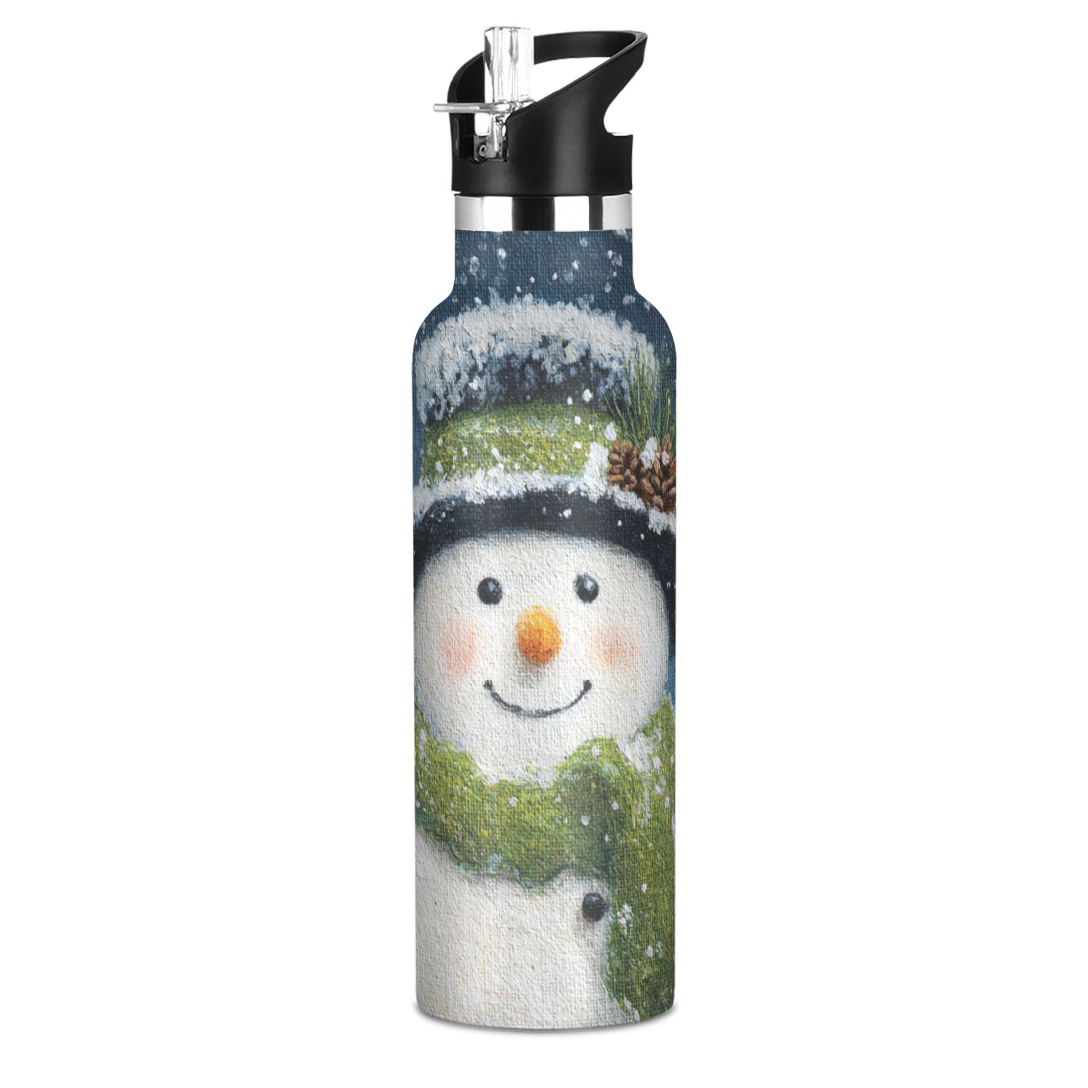 600ML Stainless Steel Insulated Cup Sports Water Bottle Portable Thermos Cup Water Glasses Insulated Tumblers Convenient and Durable Cute Green Christmas Snowman