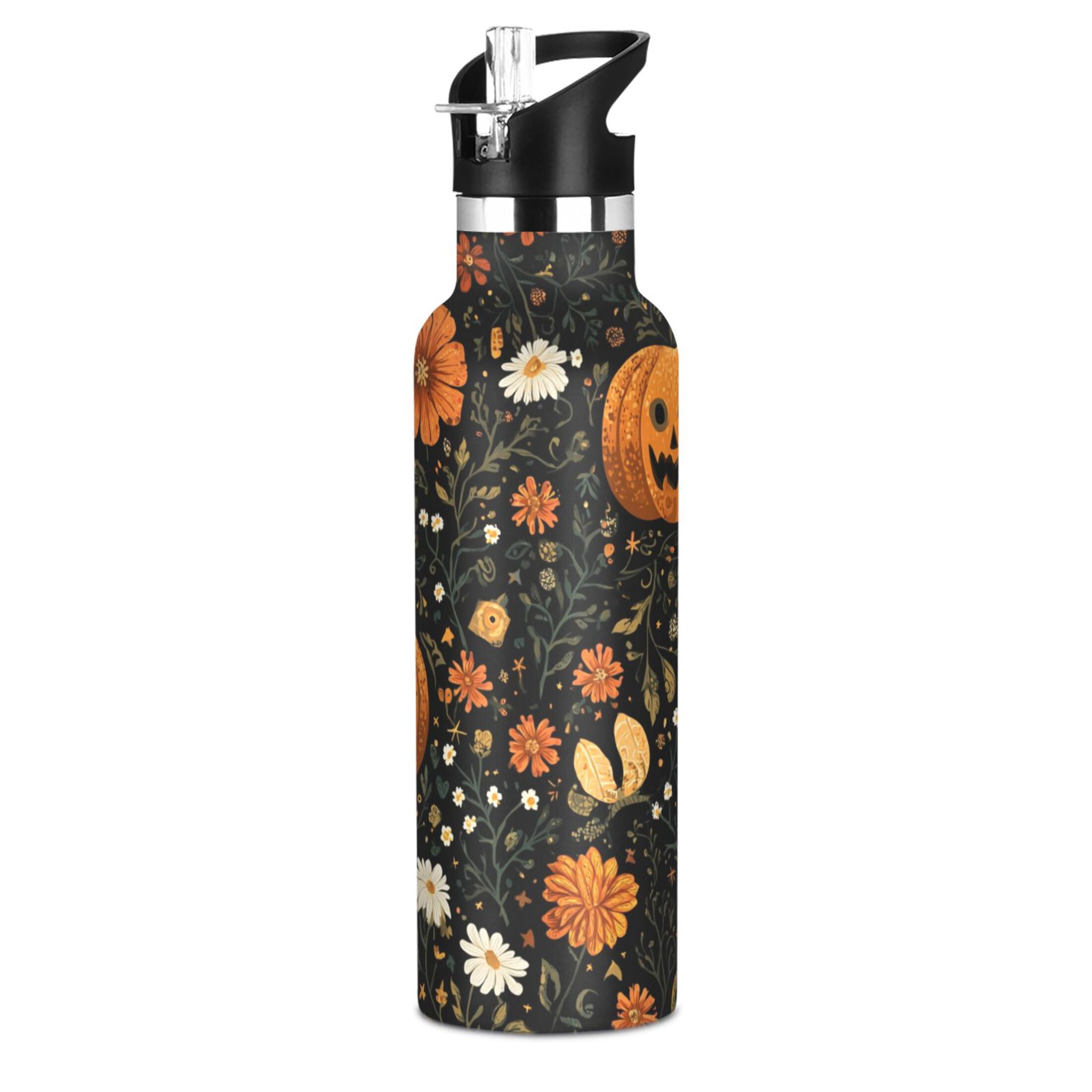 600ML Stainless Steel Insulated Cup Sports Water Bottle Portable Thermos Cup Water Glasses Insulated Tumblers Convenient and Durable Cute Halloween Pattern