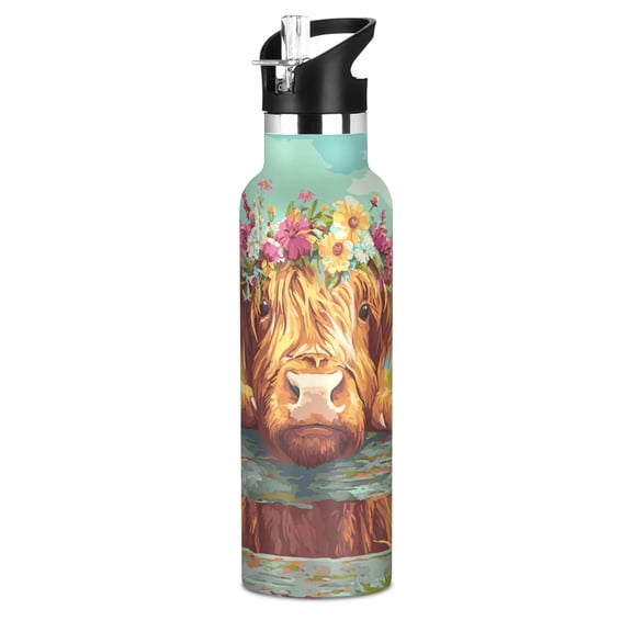 600ML Stainless Steel Insulated Cup Sports Water Bottle Portable Thermos Cup Water Glasses Insulated Tumblers Convenient and Durable Cute Little Yellow Calf