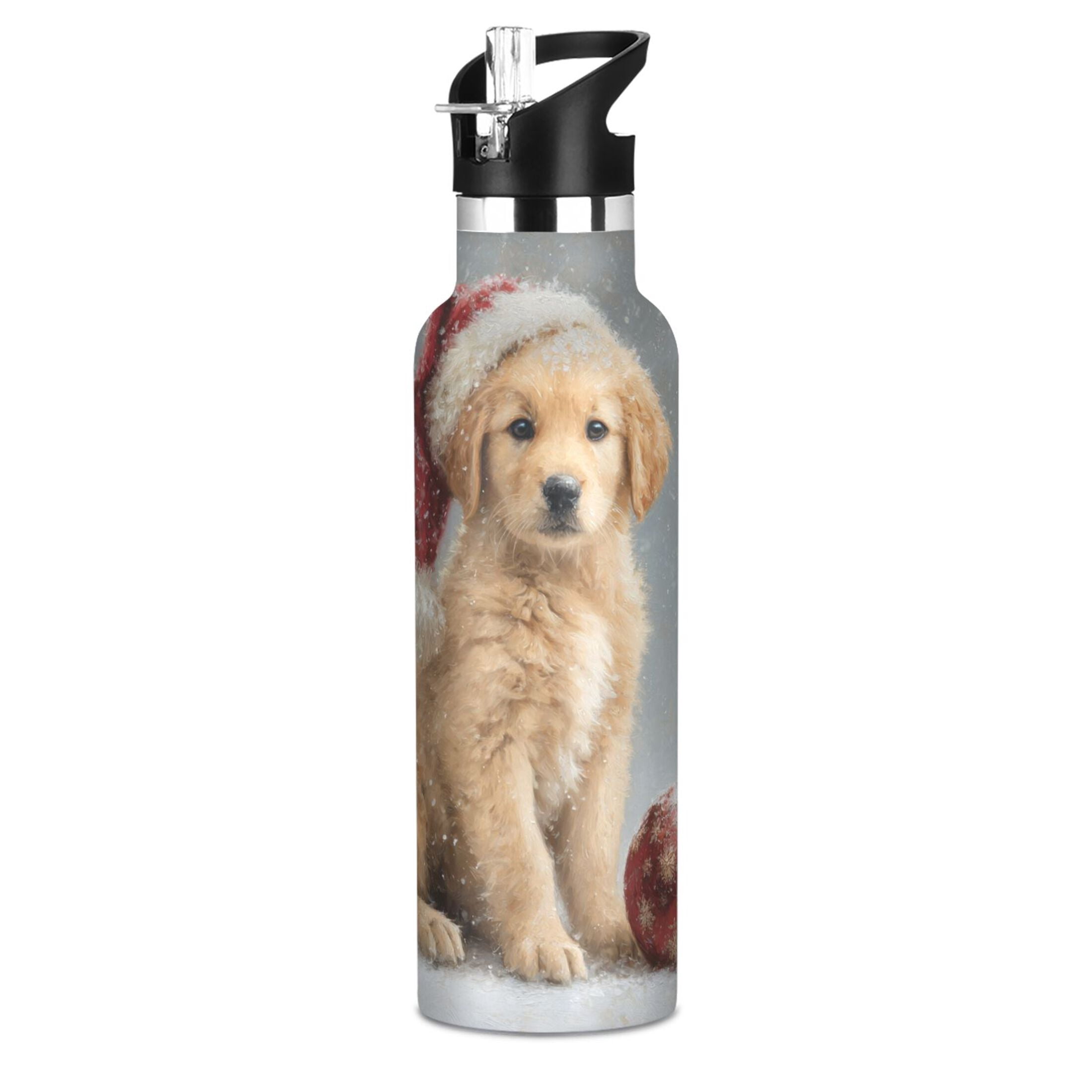 600ML Stainless Steel Insulated Cup Sports Water Bottle Portable Thermos Cup Water Glasses Insulated Tumblers Convenient and Durable Cute Orange Christmas Dog