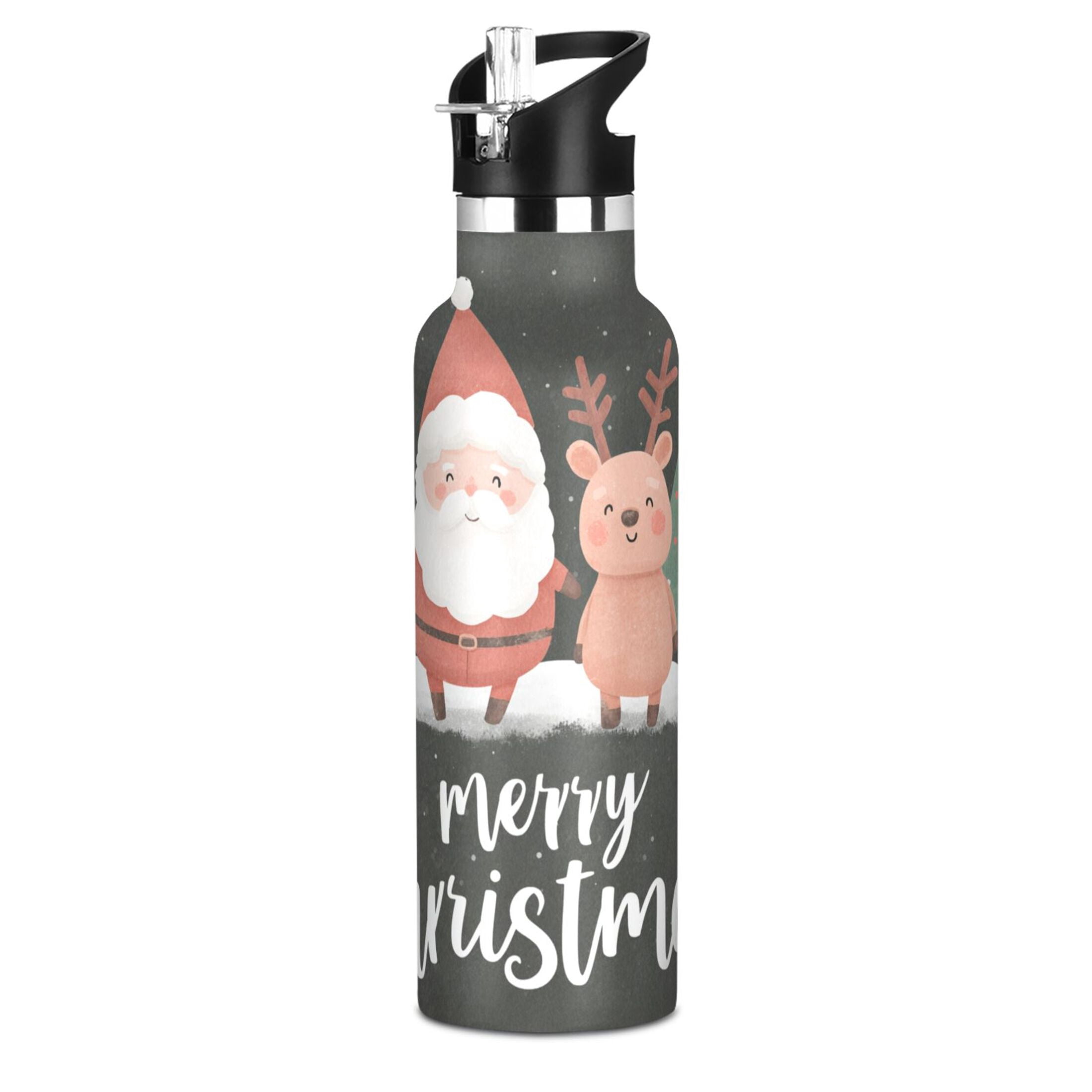 600ML Stainless Steel Insulated Cup Sports Water Bottle Portable Thermos Cup Water Glasses Insulated Tumblers Convenient and Durable Cute Santa Claus and Deer