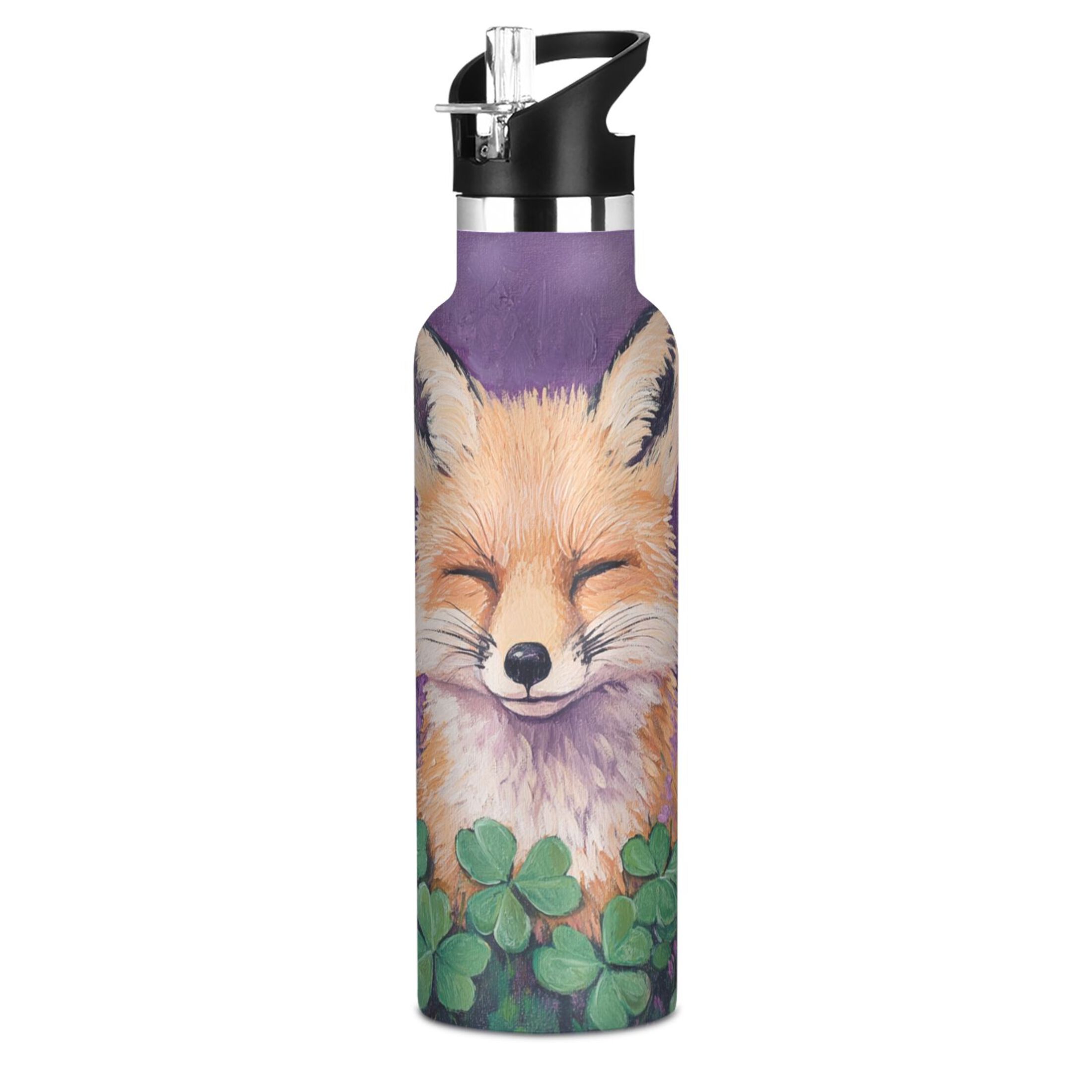 600ML Stainless Steel Insulated Cup Sports Water Bottle Portable Thermos Cup Water Glasses Insulated Tumblers Convenient and Durable Cute Sleeping Fox