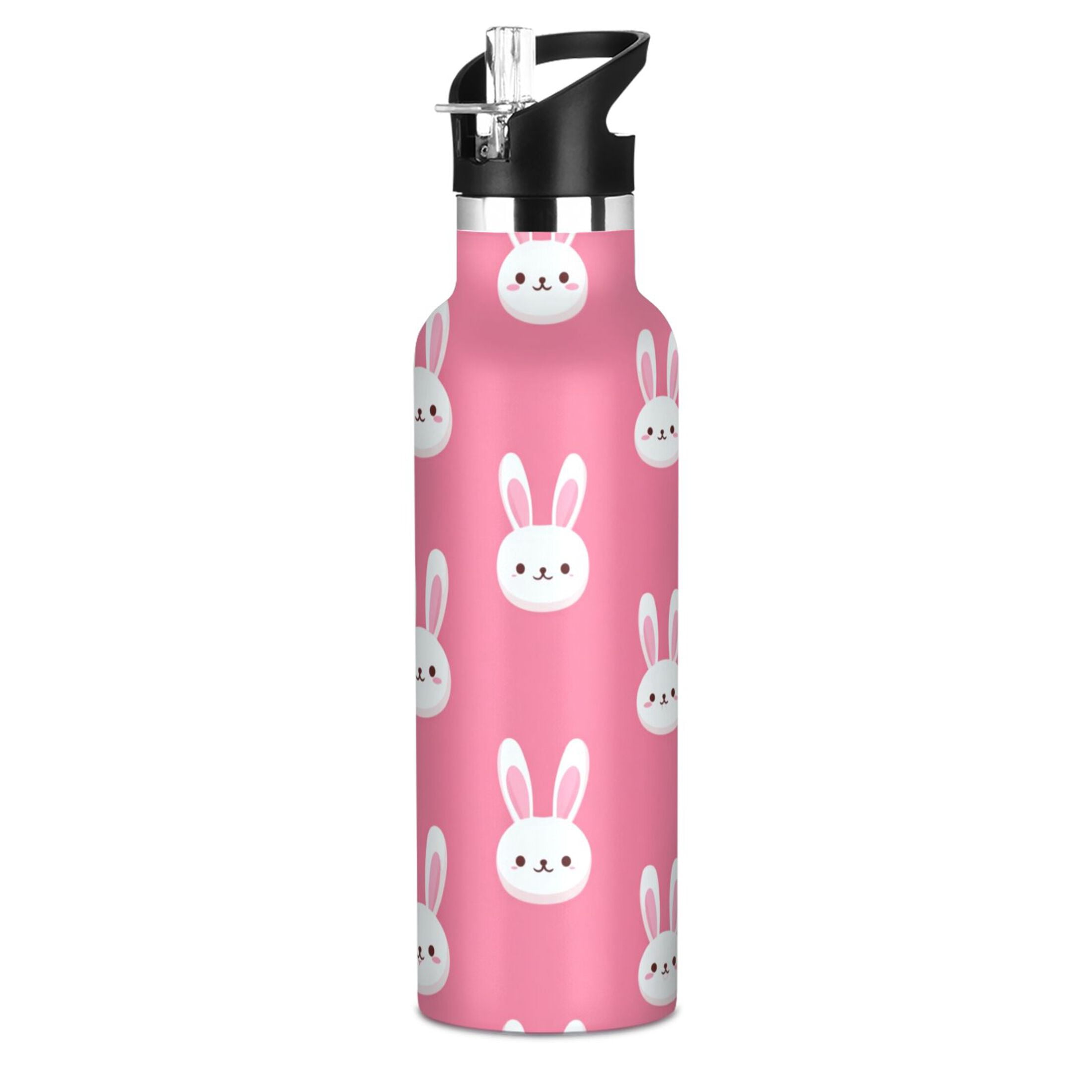 600ML Stainless Steel Insulated Cup Sports Water Bottle Portable Thermos Cup Water Glasses Insulated Tumblers Convenient and Durable Cute White Rabbits