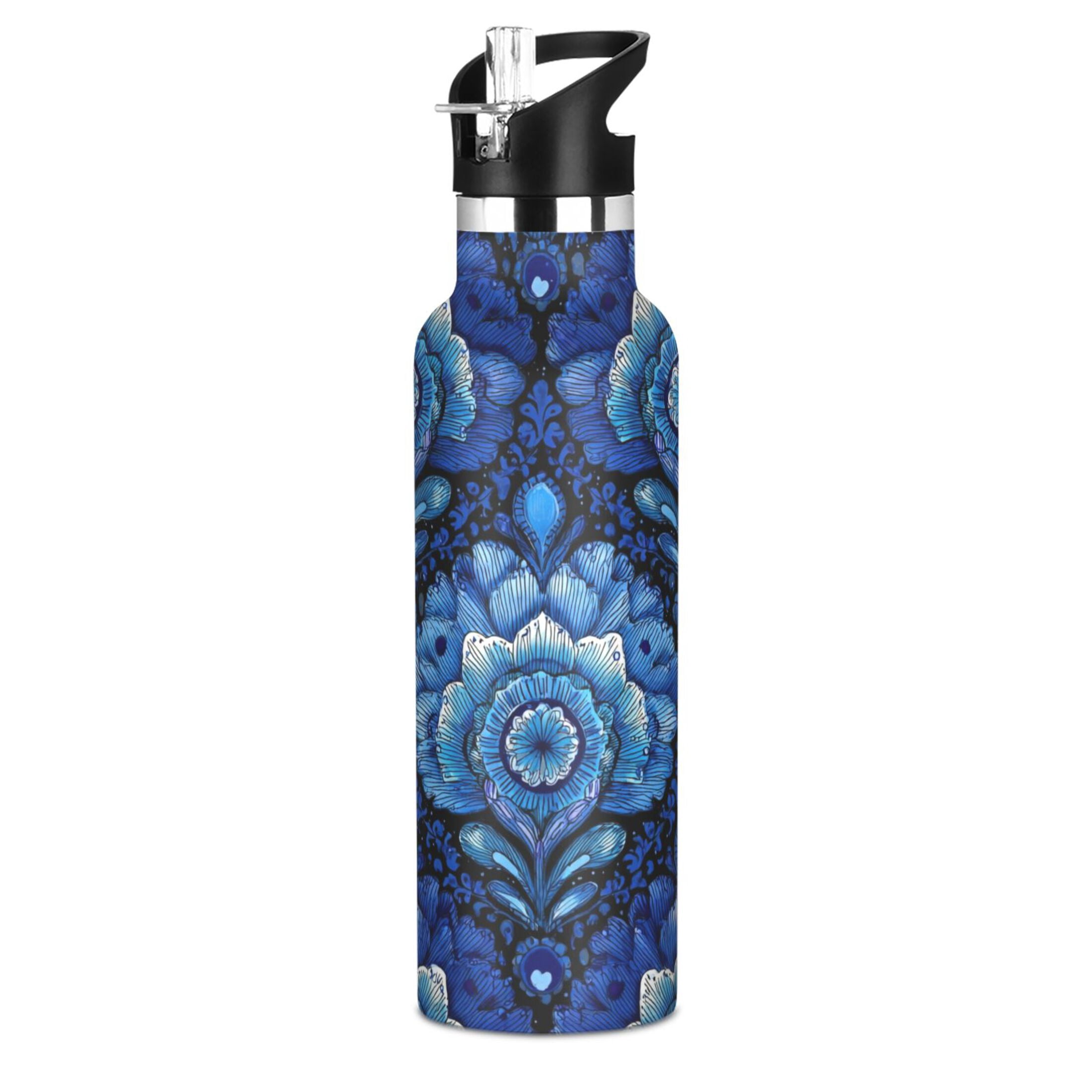 600ML Stainless Steel Insulated Cup Sports Water Bottle Portable Thermos Cup Water Glasses Insulated Tumblers Convenient and Durable Dark Blue Beautiful