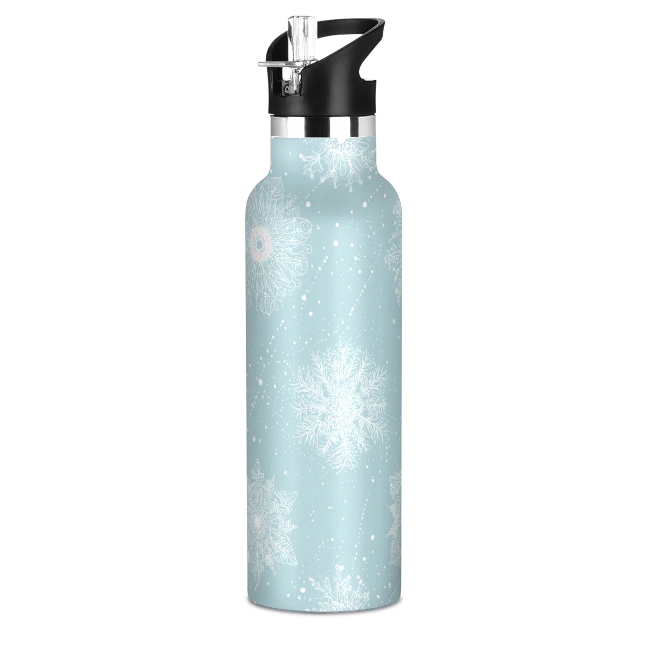 600ML Stainless Steel Insulated Cup Sports Water Bottle Portable Thermos Cup Water Glasses Insulated Tumblers Convenient and Durable Delicate Snowflakes