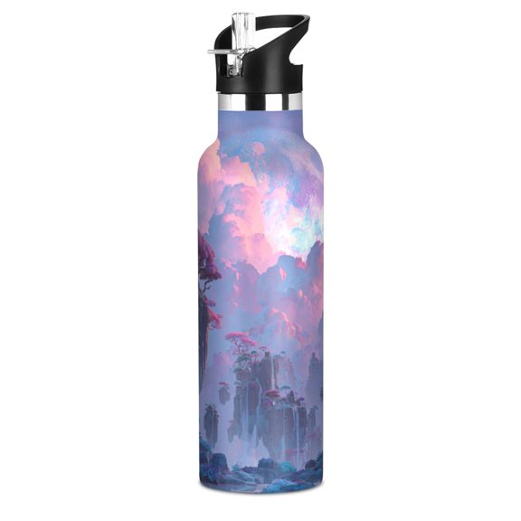 600ML Stainless Steel Insulated Cup Sports Water Bottle Portable Thermos Cup Water Glasses Insulated Tumblers Convenient and Durable Fantasy Floating Island Waterfalls