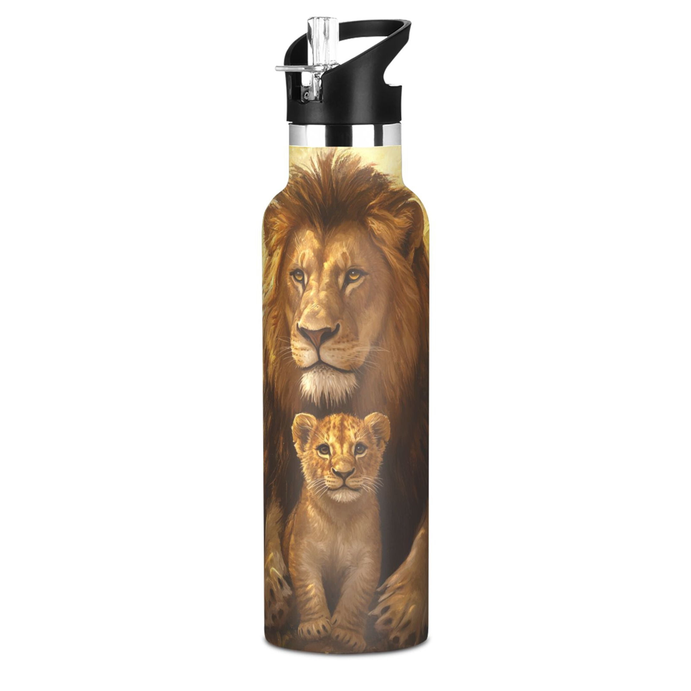 600ML Stainless Steel Insulated Cup Sports Water Bottle Portable Thermos Cup Water Glasses Insulated Tumblers Convenient and Durable Father and Son Lions
