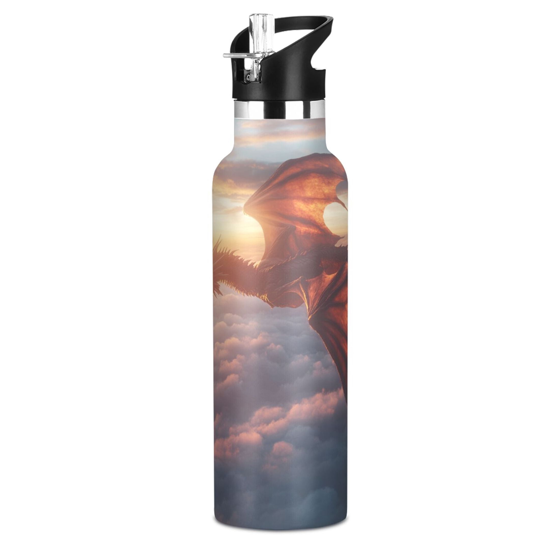 600ML Stainless Steel Insulated Cup Sports Water Bottle Portable Thermos Cup Water Glasses Insulated Tumblers Convenient and Durable Flying Dragon in The Sky